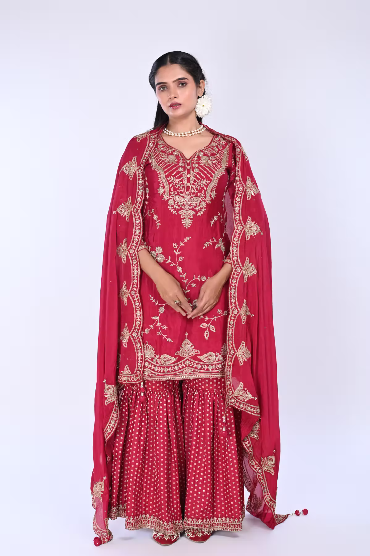 Maroon Straight suit with Gharara