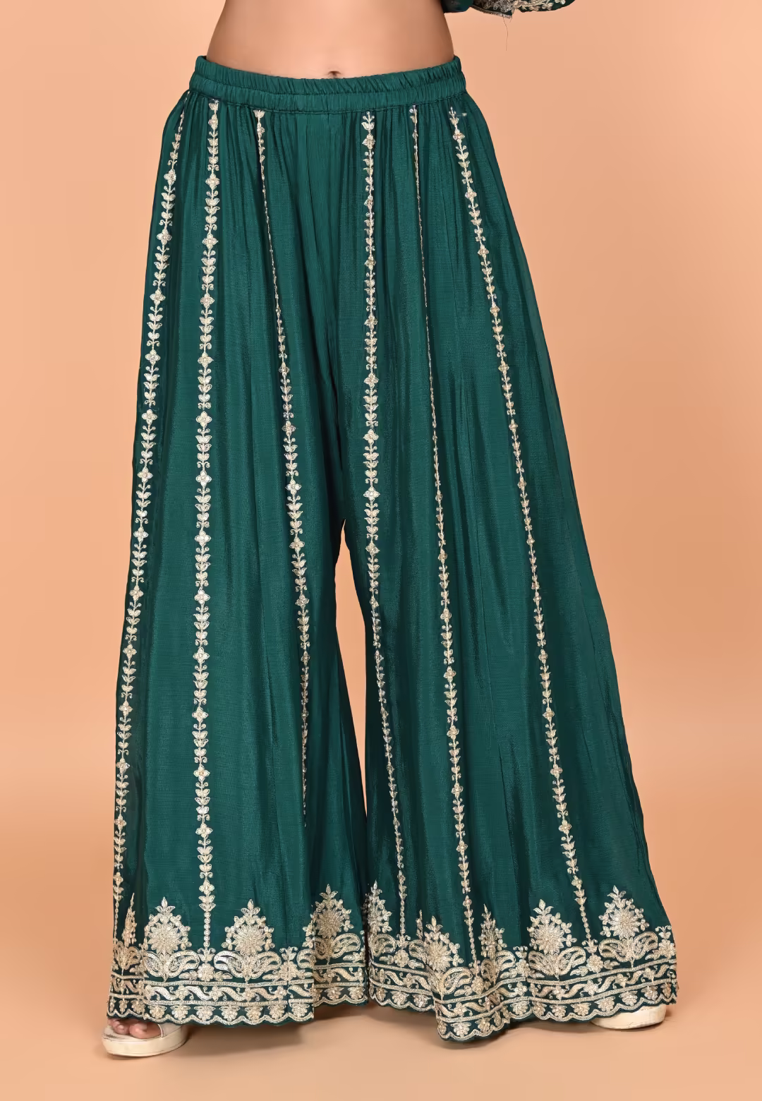 Bottle Green Straight Suit With Palazzo Pant