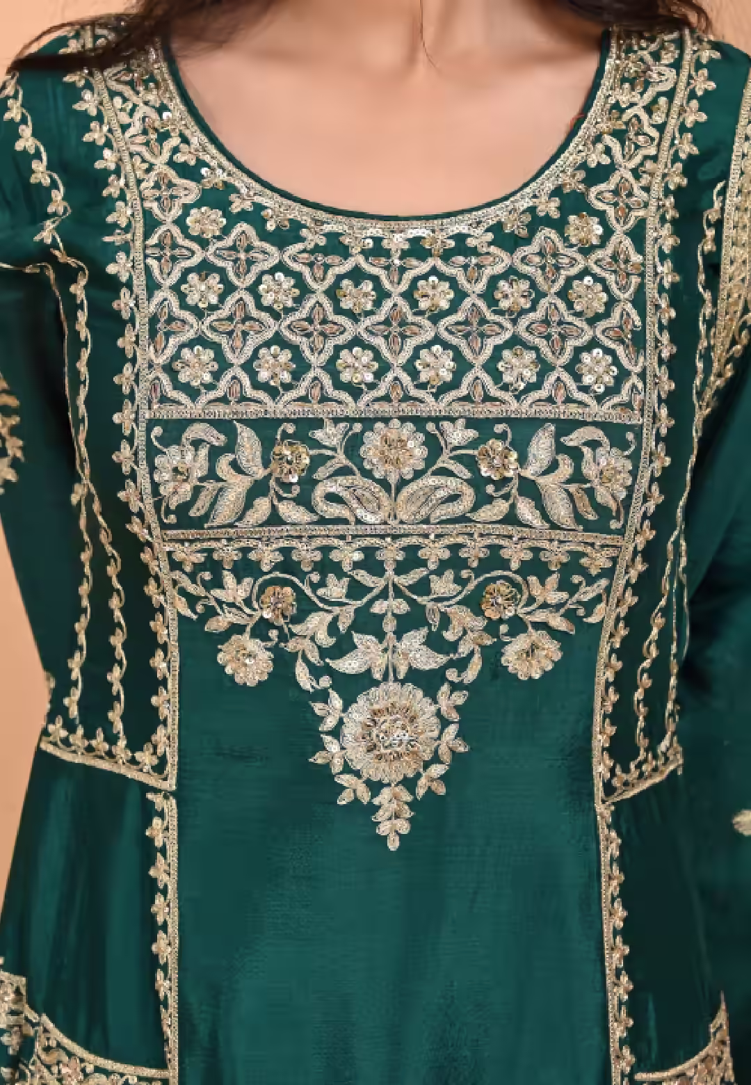Bottle Green Straight Suit With Palazzo Pant