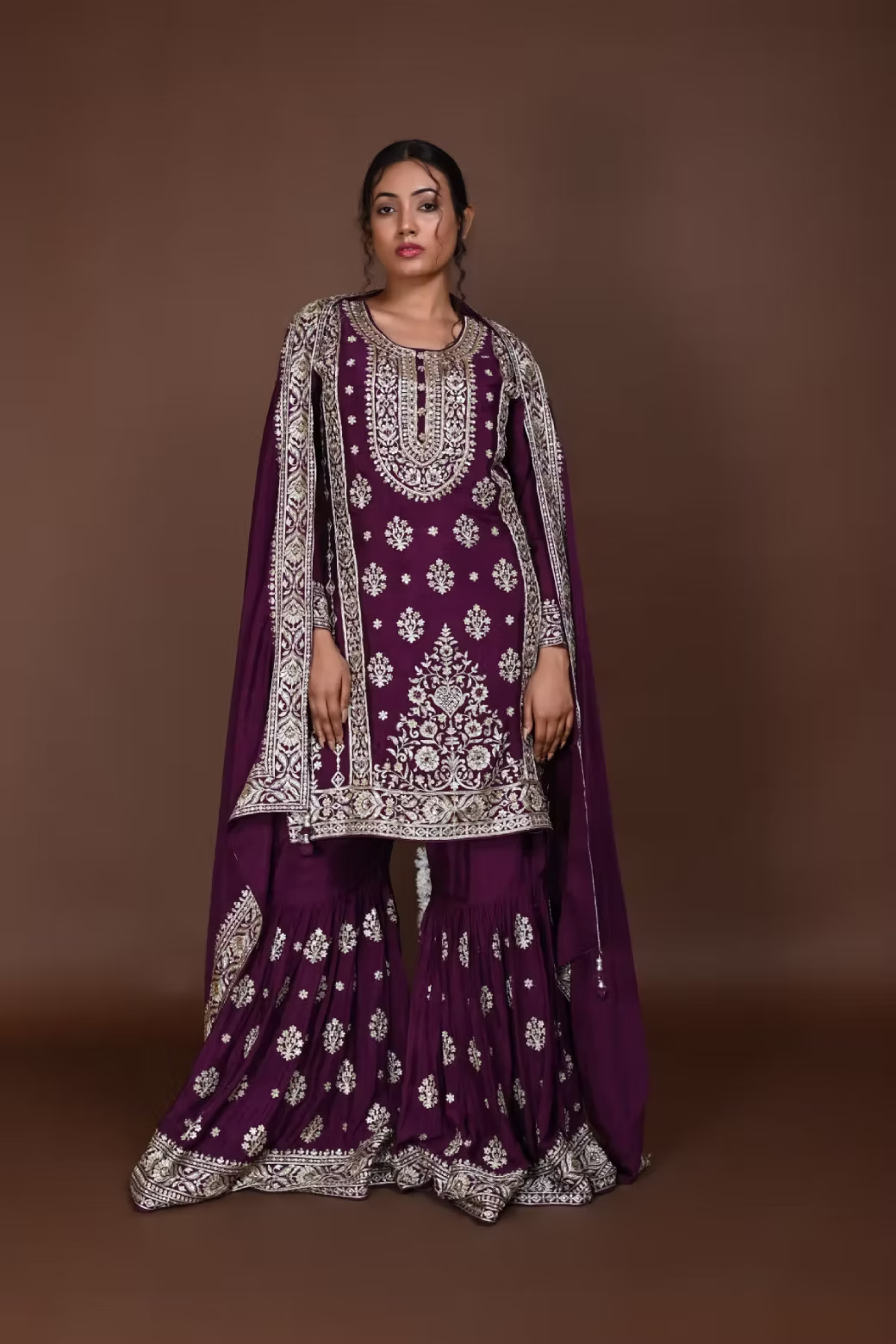 Purple Straight suit with Garara