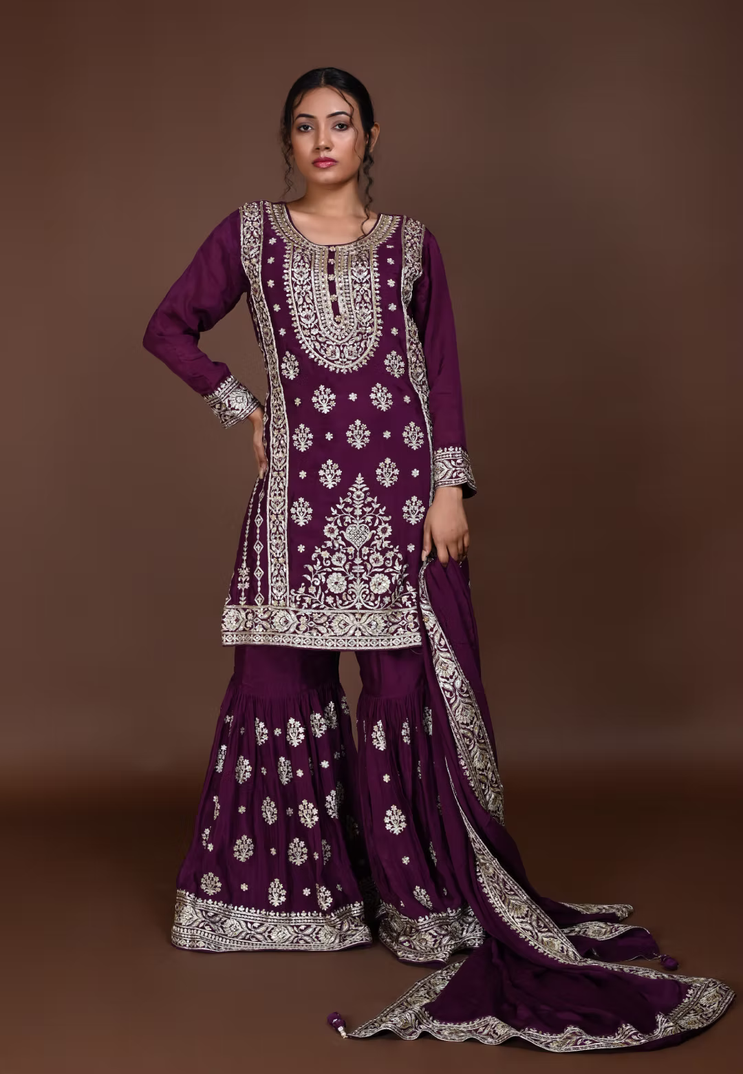 Purple Straight suit with Garara