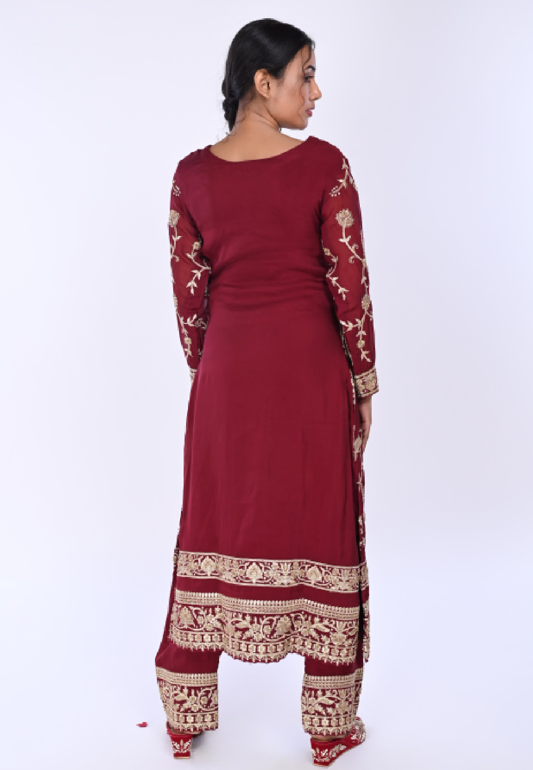 Maroon Long Straight Suit With Pant