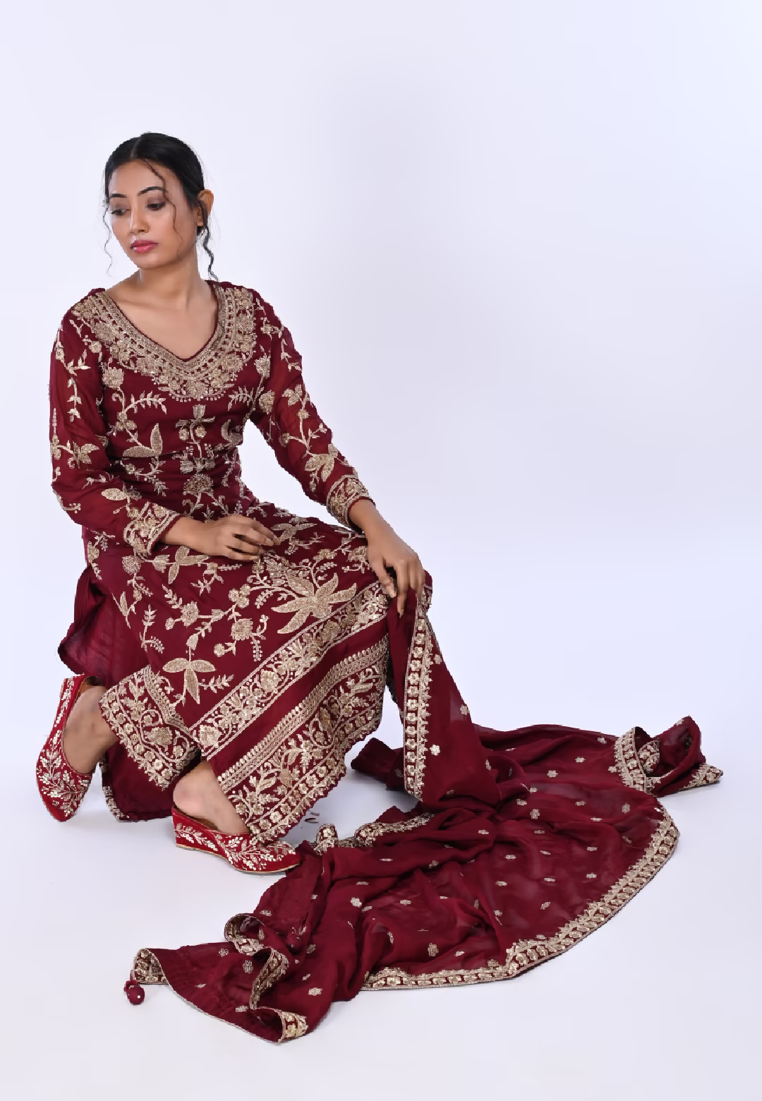 Maroon Long Straight Suit With Pant