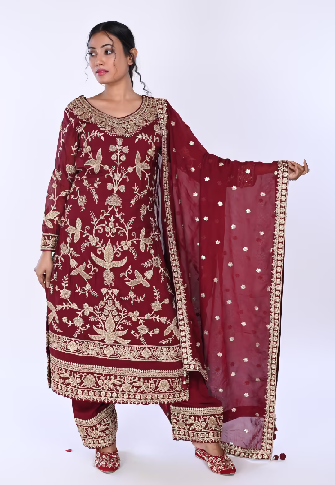 Maroon Long Straight Suit With Pant