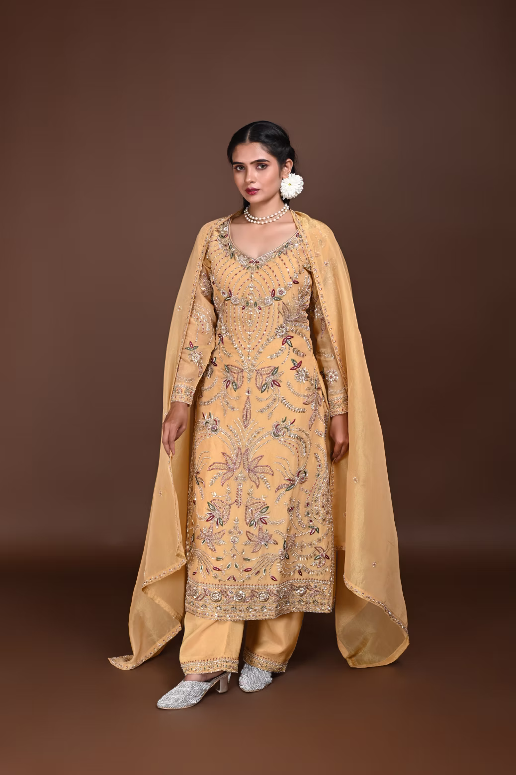 Mustard Long Straight Suit With Pant