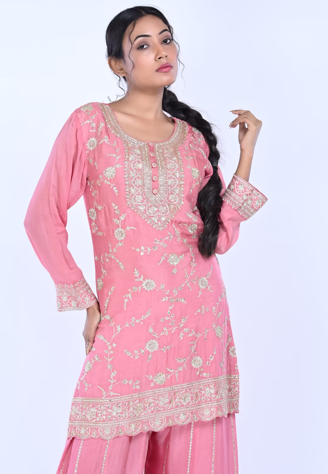 Pink Straight Suit With Palazzo Pant
