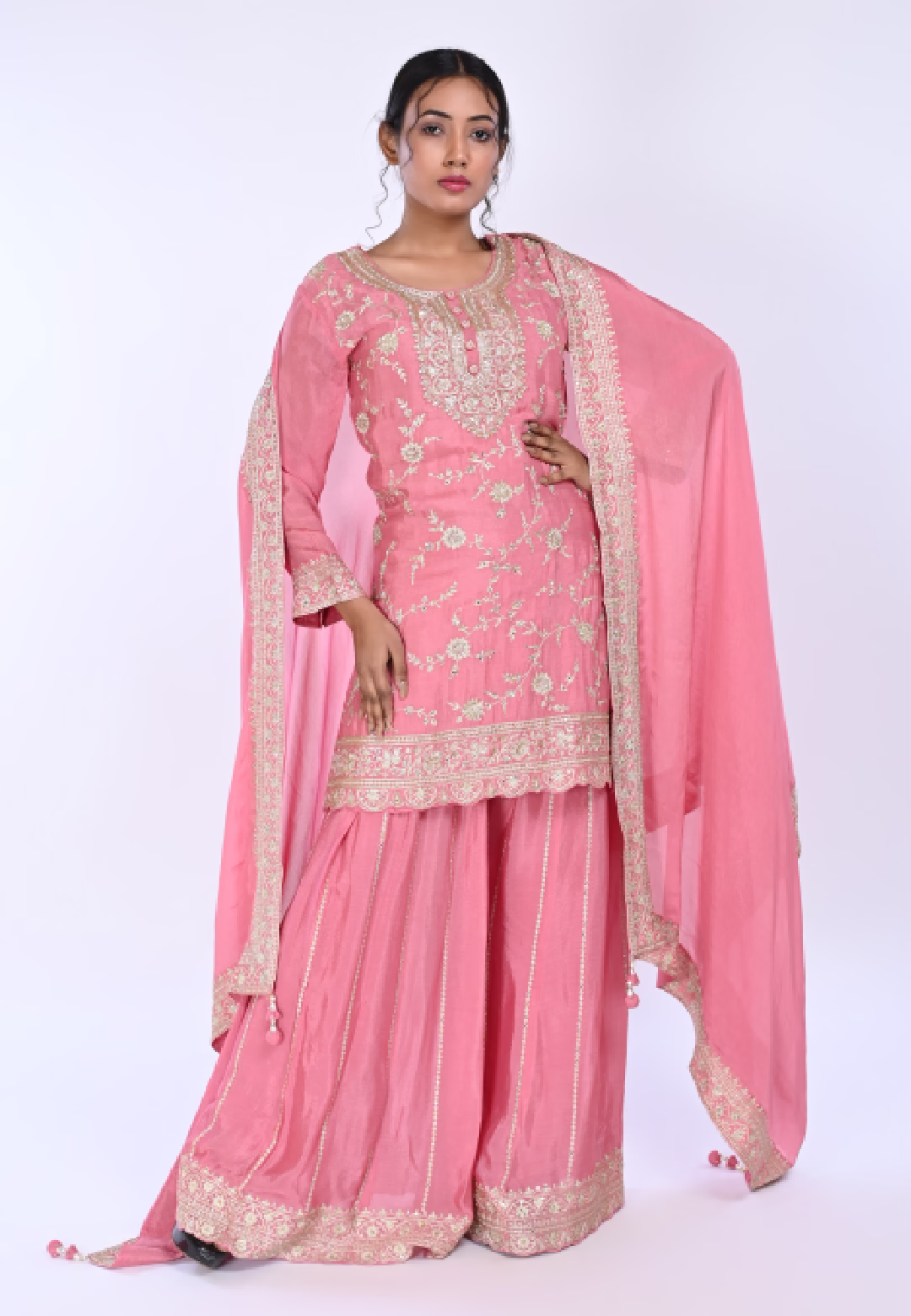 Pink Straight Suit With Palazzo Pant
