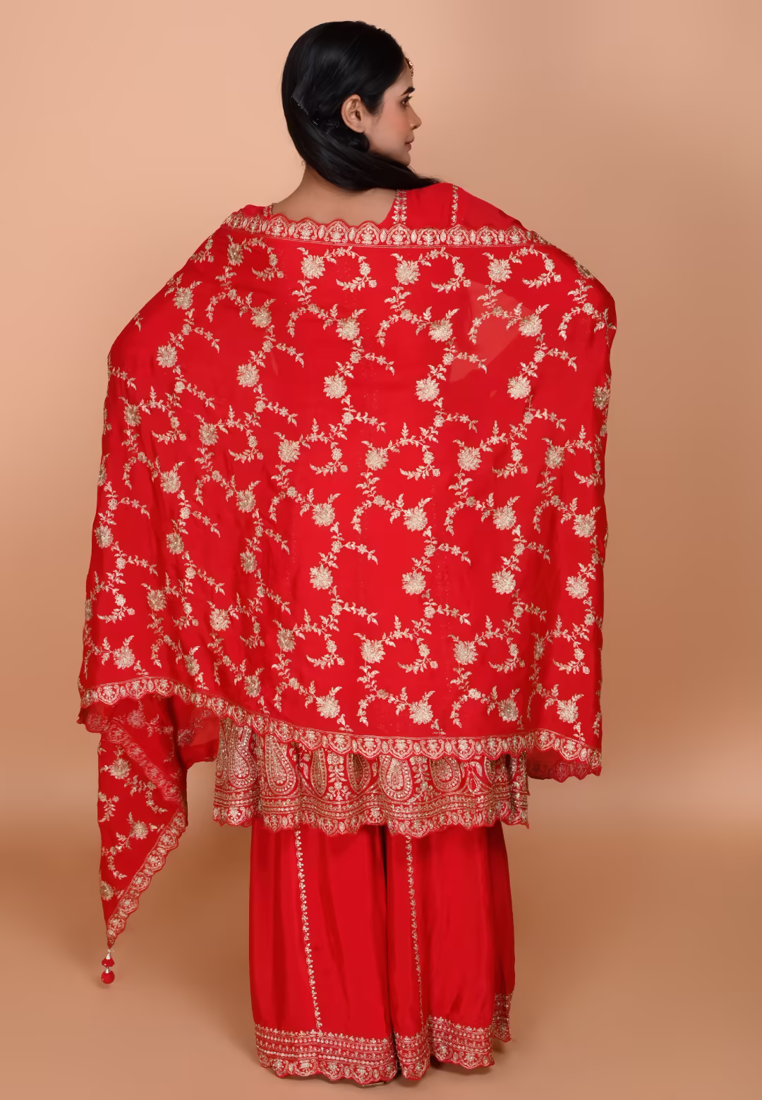 Red Paplom Suit With Palazzo Pant