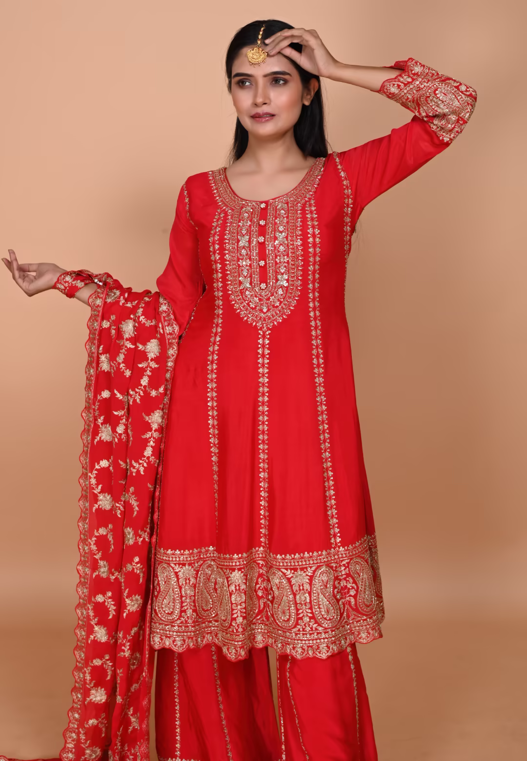 Red Paplom Suit With Palazzo Pant