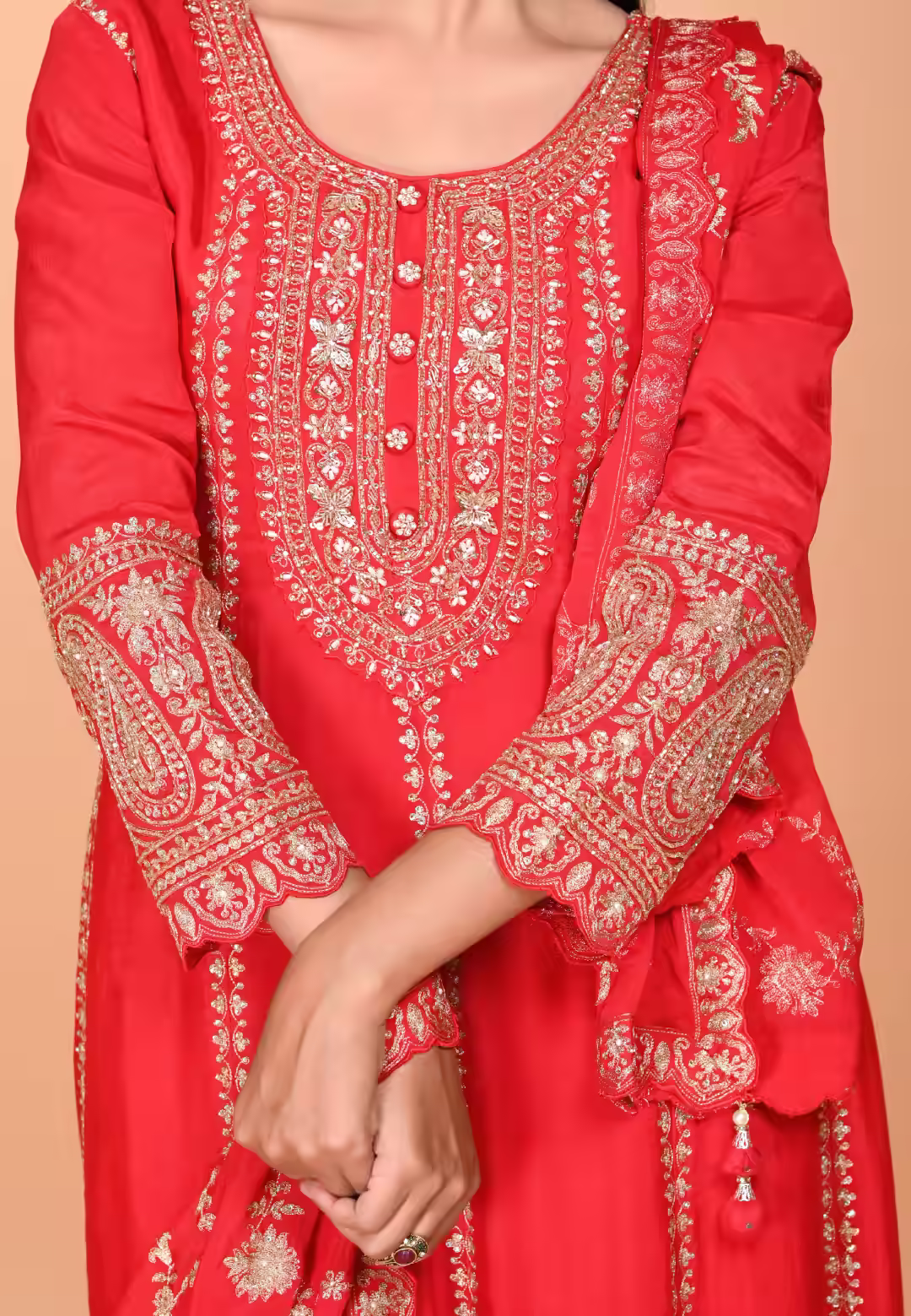 Red Paplom Suit With Palazzo Pant