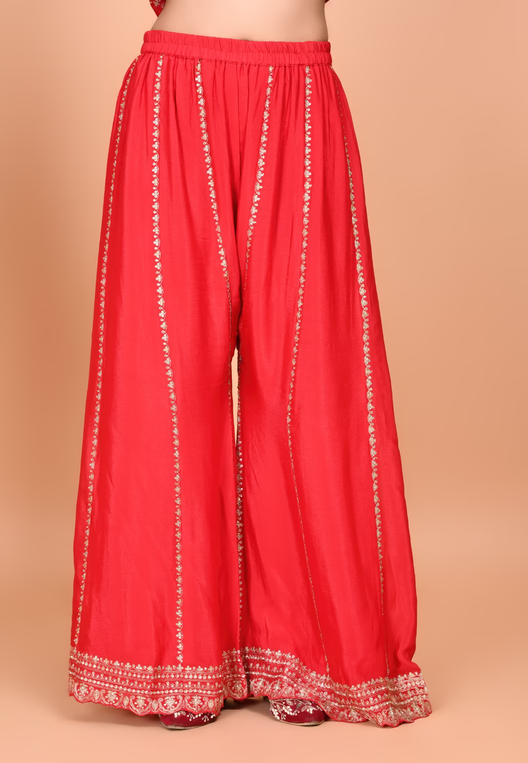 Red Paplom Suit With Palazzo Pant