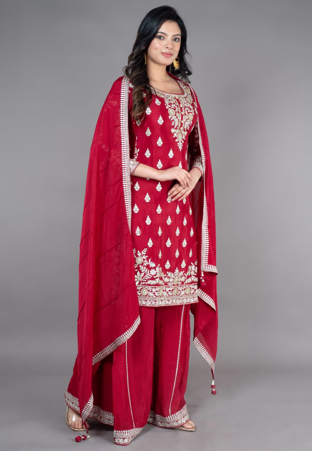 Maroon Straight Suit With Palazzo Pant
