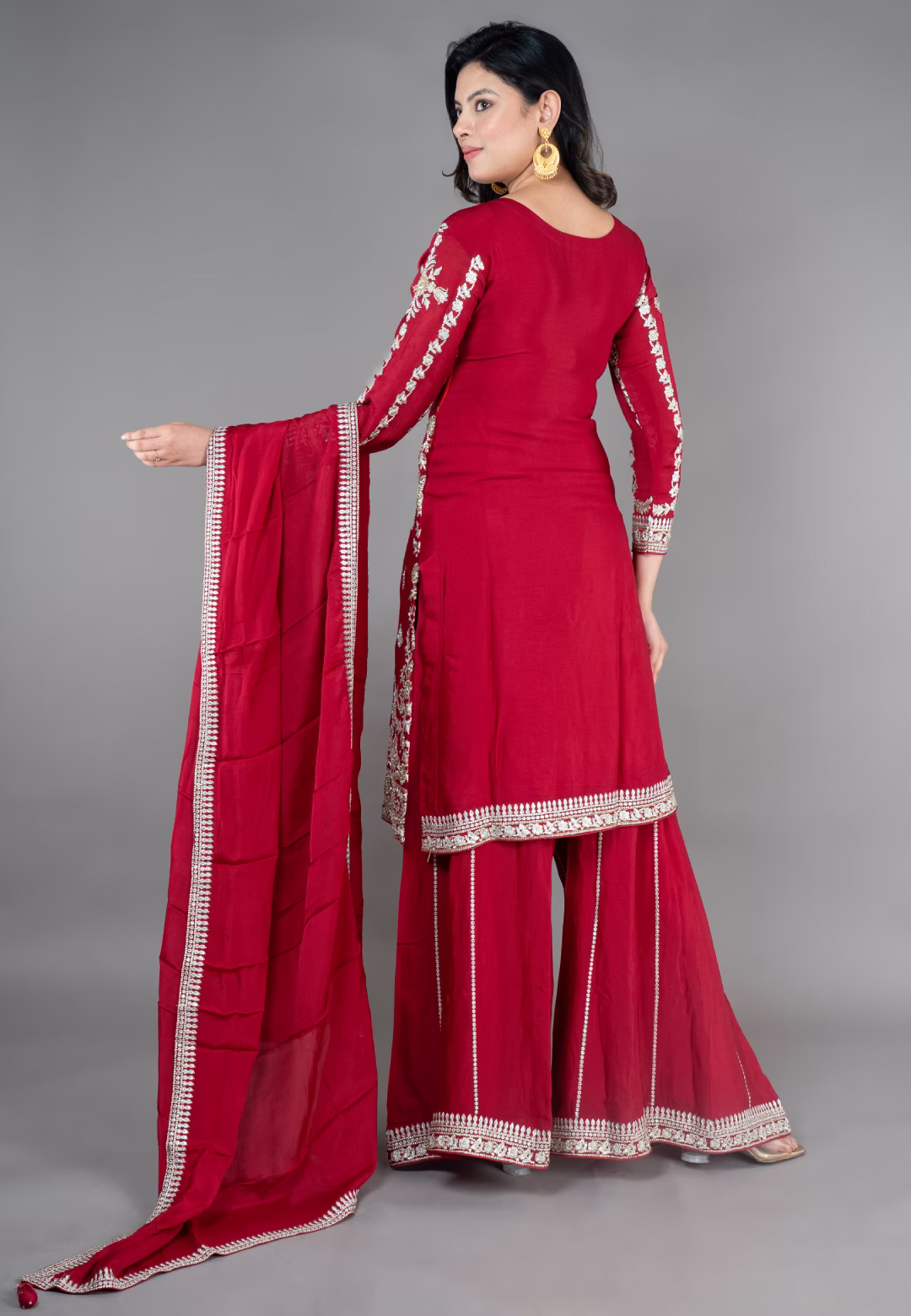 Maroon Straight Suit With Palazzo Pant