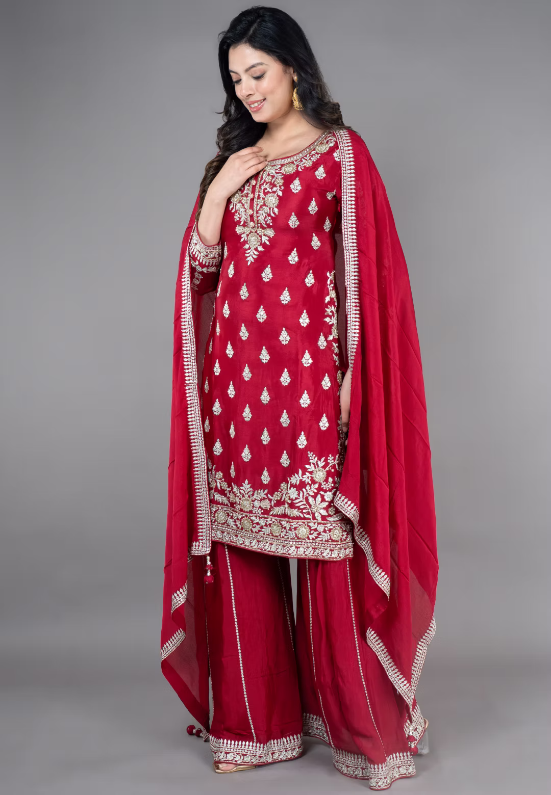 Maroon Straight Suit With Palazzo Pant