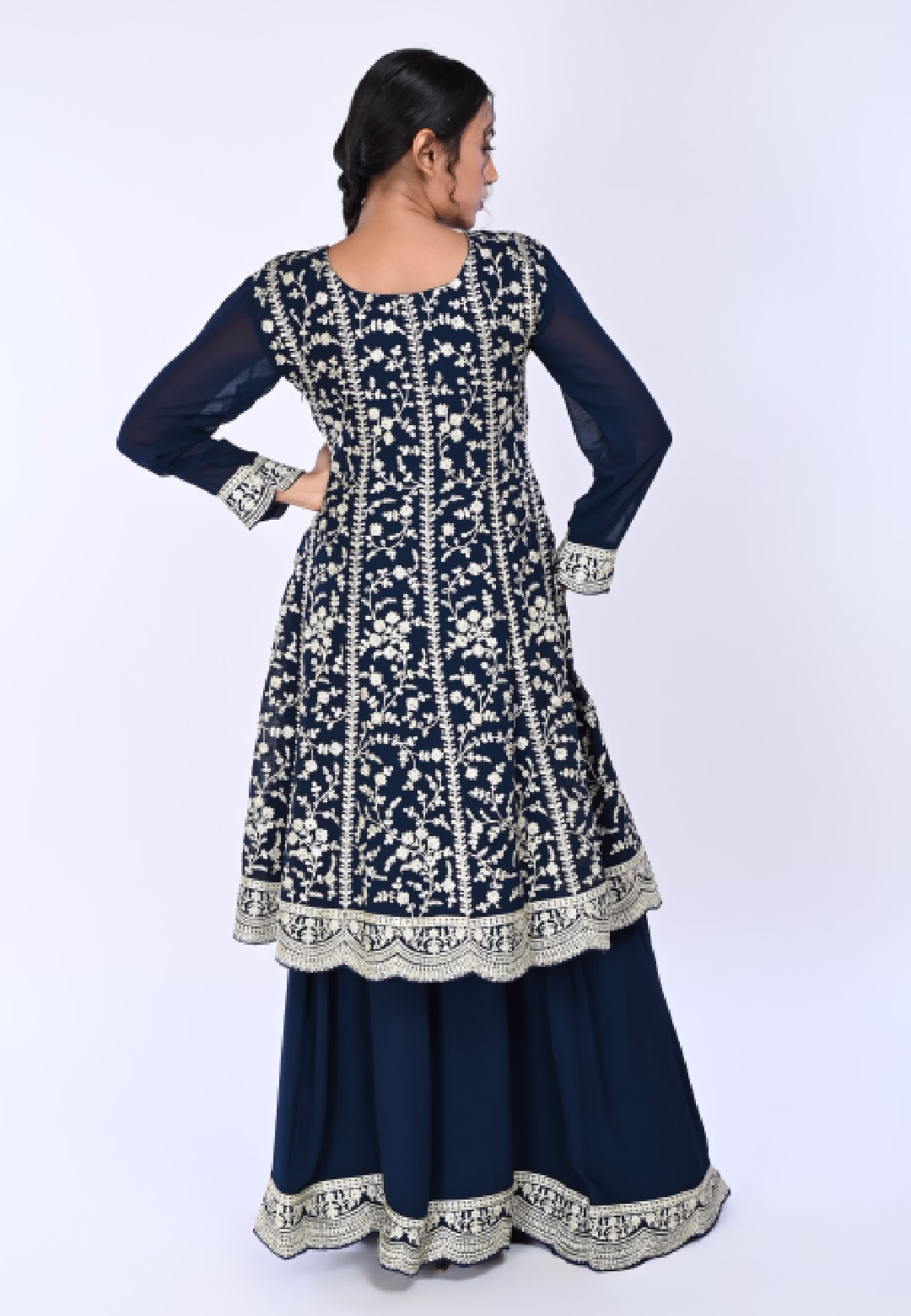 Navy Paplom Suit With Skirt
