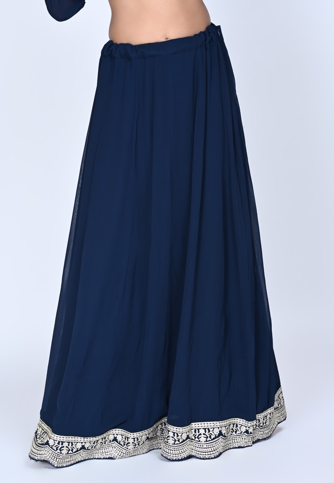 Navy Paplom Suit With Skirt