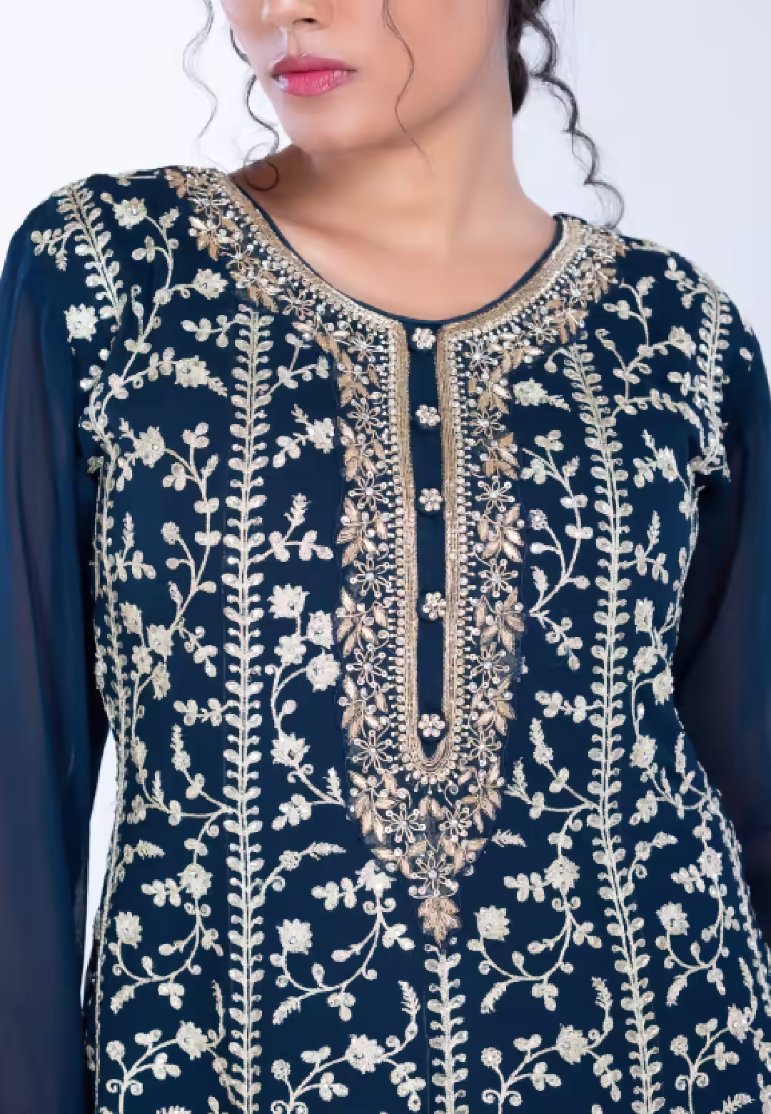 Navy Paplom Suit With Skirt