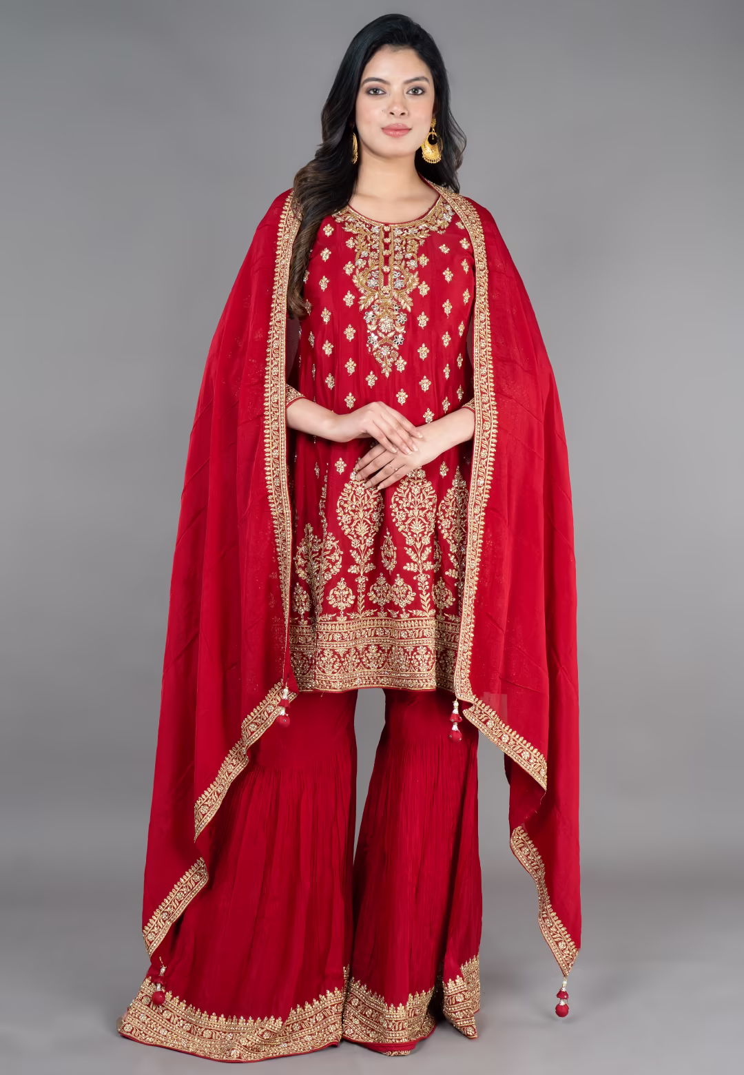 Maroon  Paplom Suit With Garara