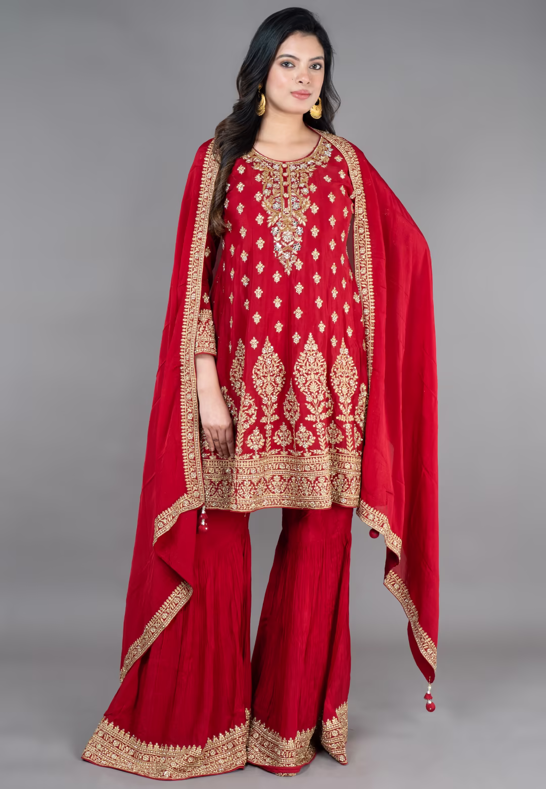 Maroon  Paplom Suit With Garara