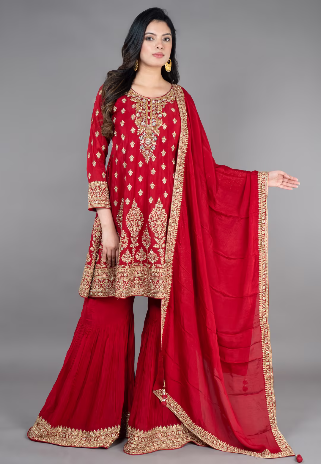 Maroon  Paplom Suit With Garara