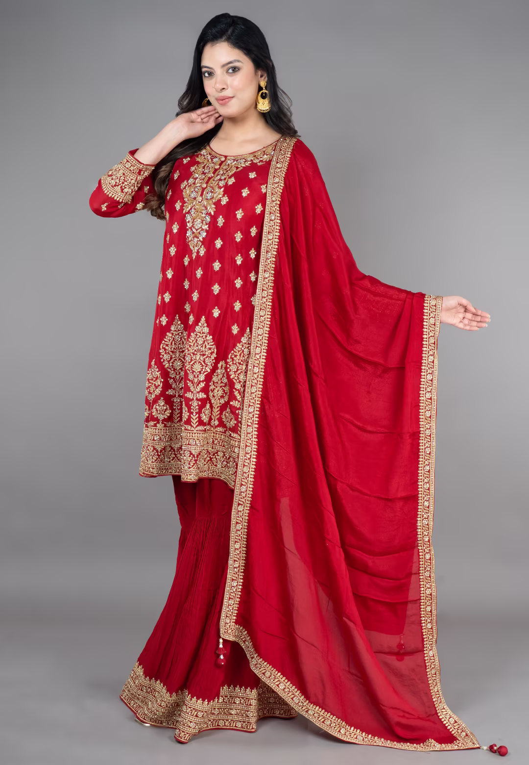 Maroon  Paplom Suit With Garara