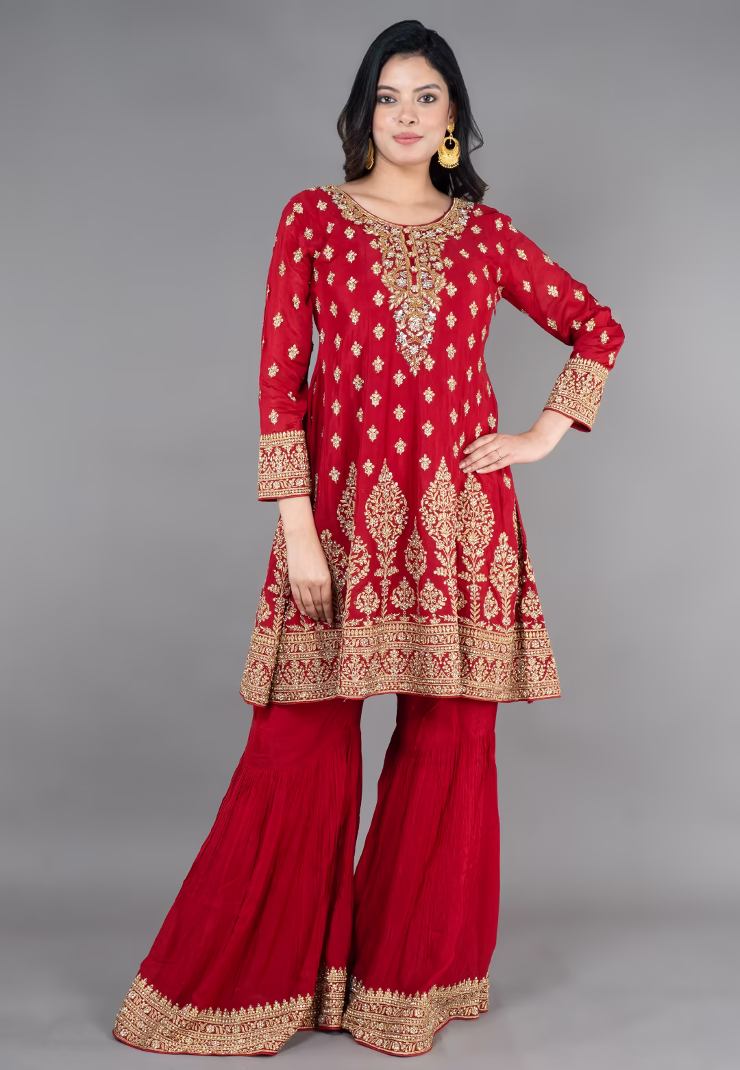 Maroon  Paplom Suit With Garara