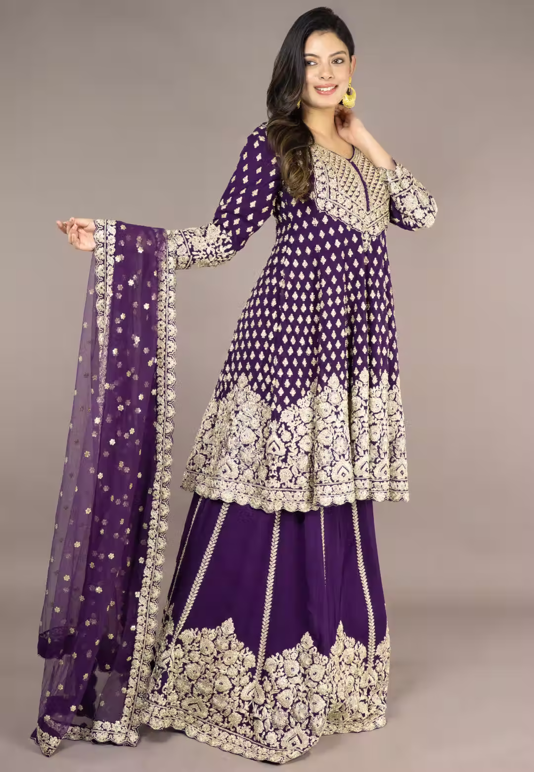 Purple Paplom Suit With Skirt