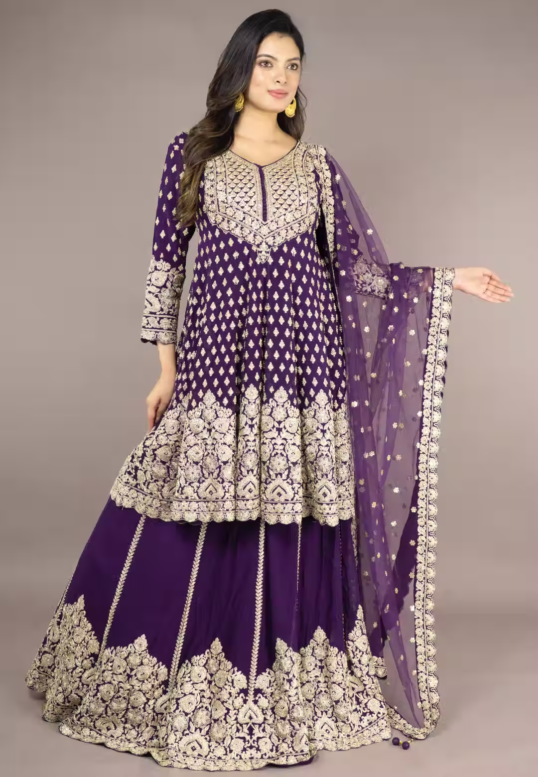 Purple Paplom Suit With Skirt