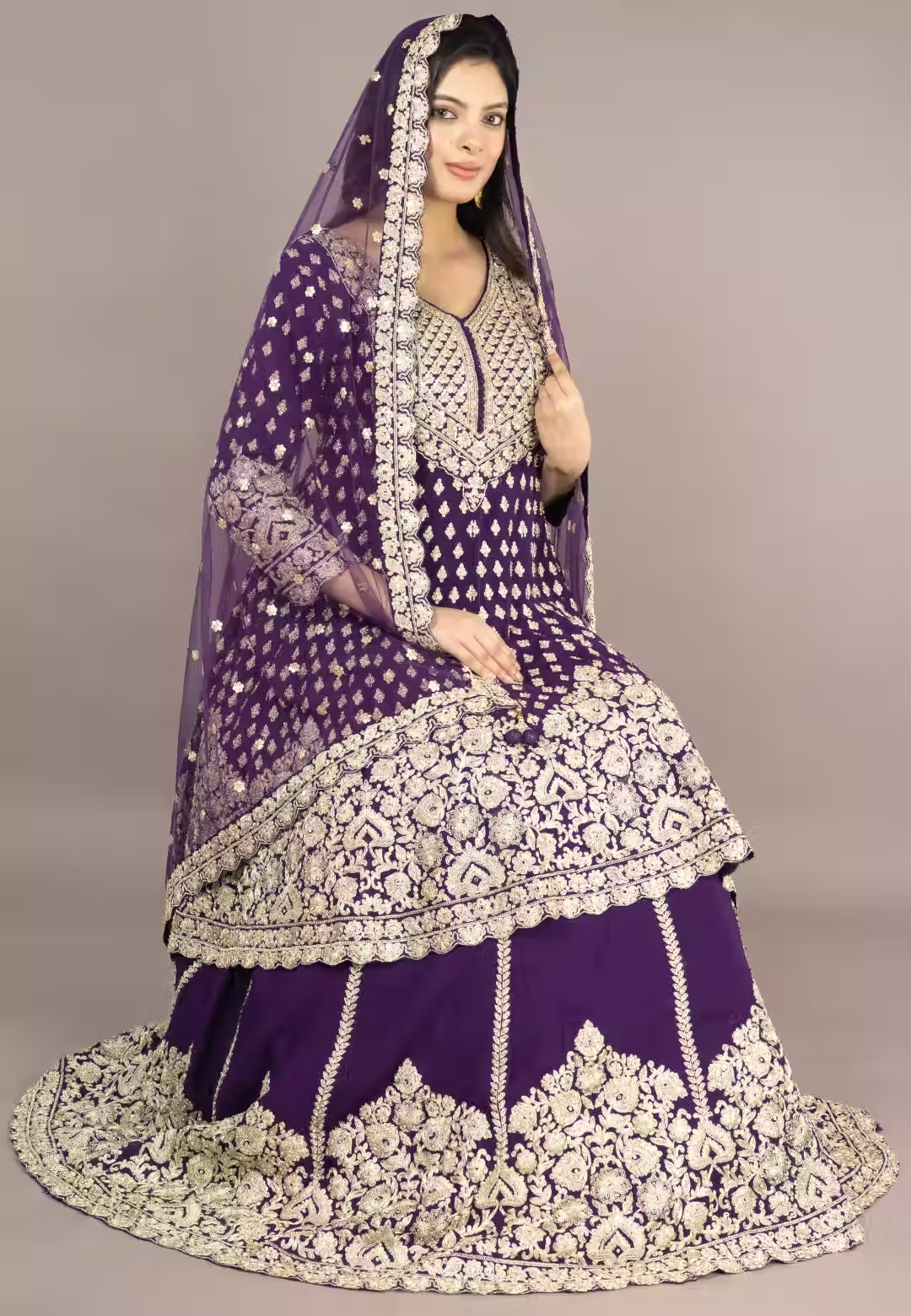 Purple Paplom Suit With Skirt