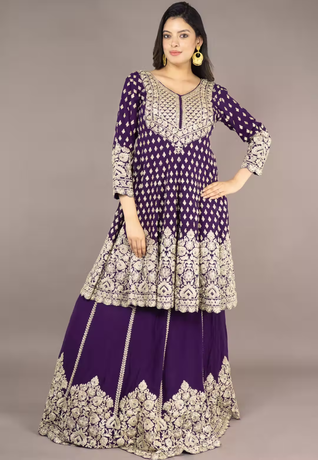 Purple Paplom Suit With Skirt