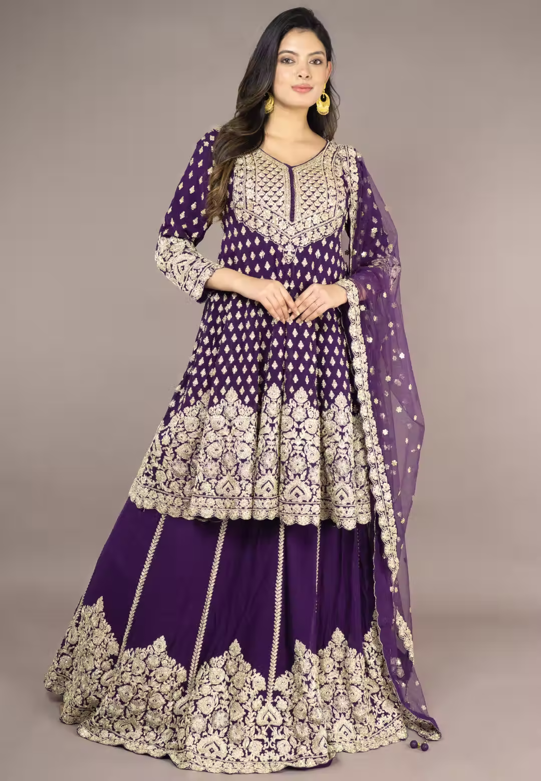Purple Paplom Suit With Skirt