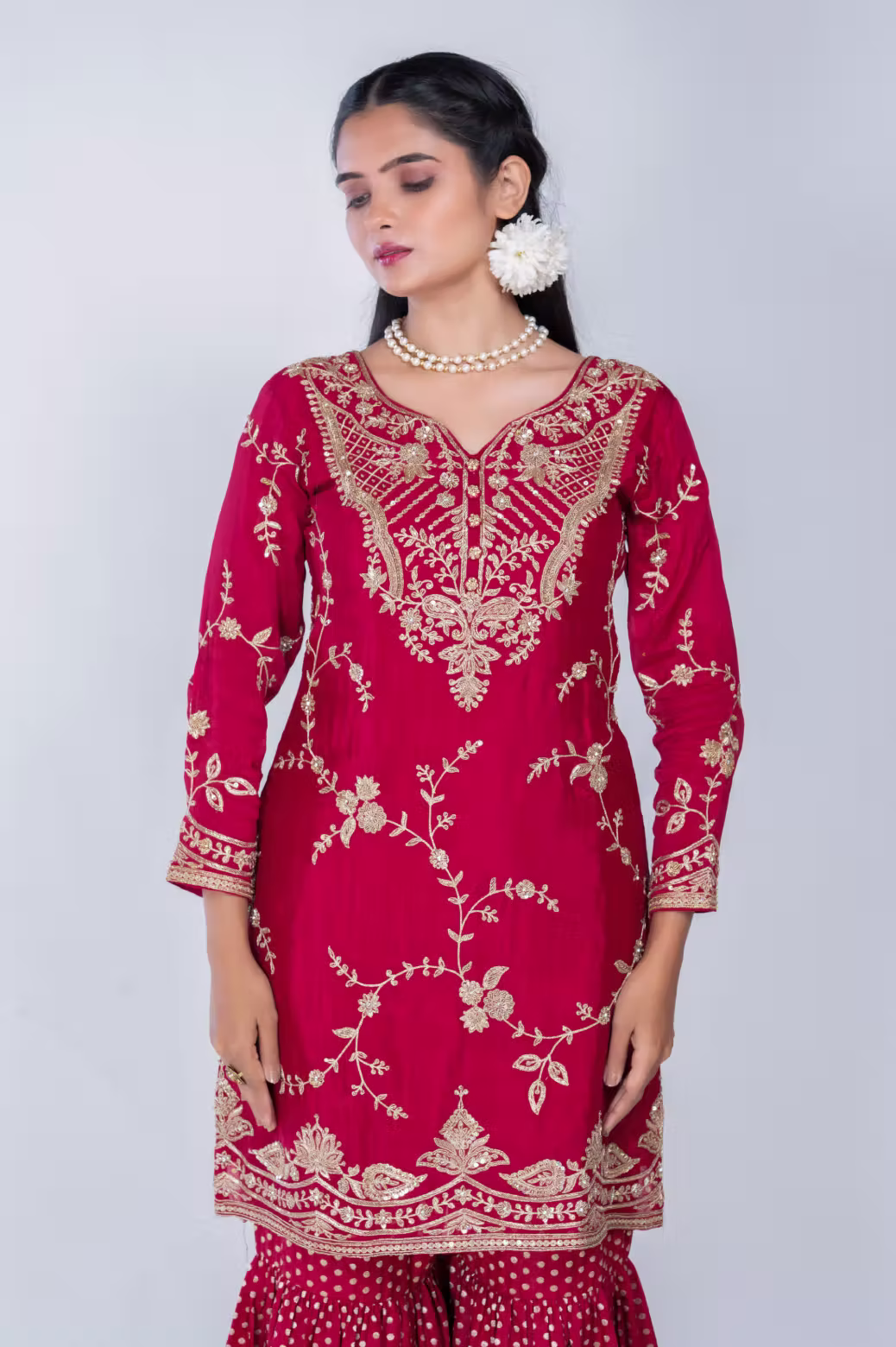 Maroon Straight suit with Gharara