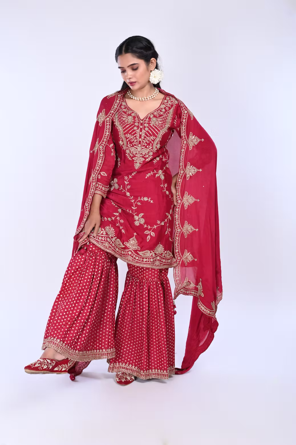 Maroon Straight suit with Gharara
