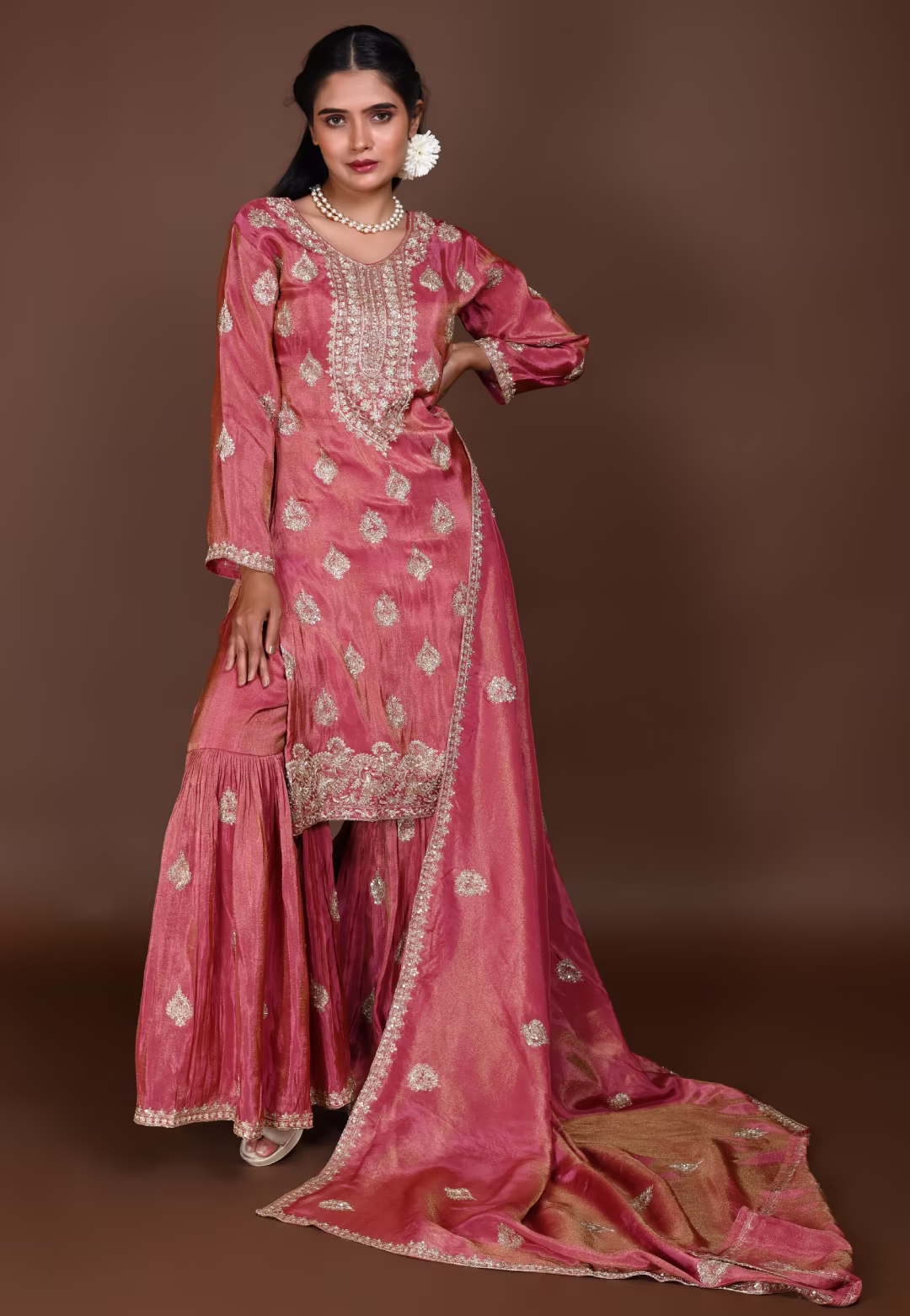 Rose Gold Straight Suit with Gharara
