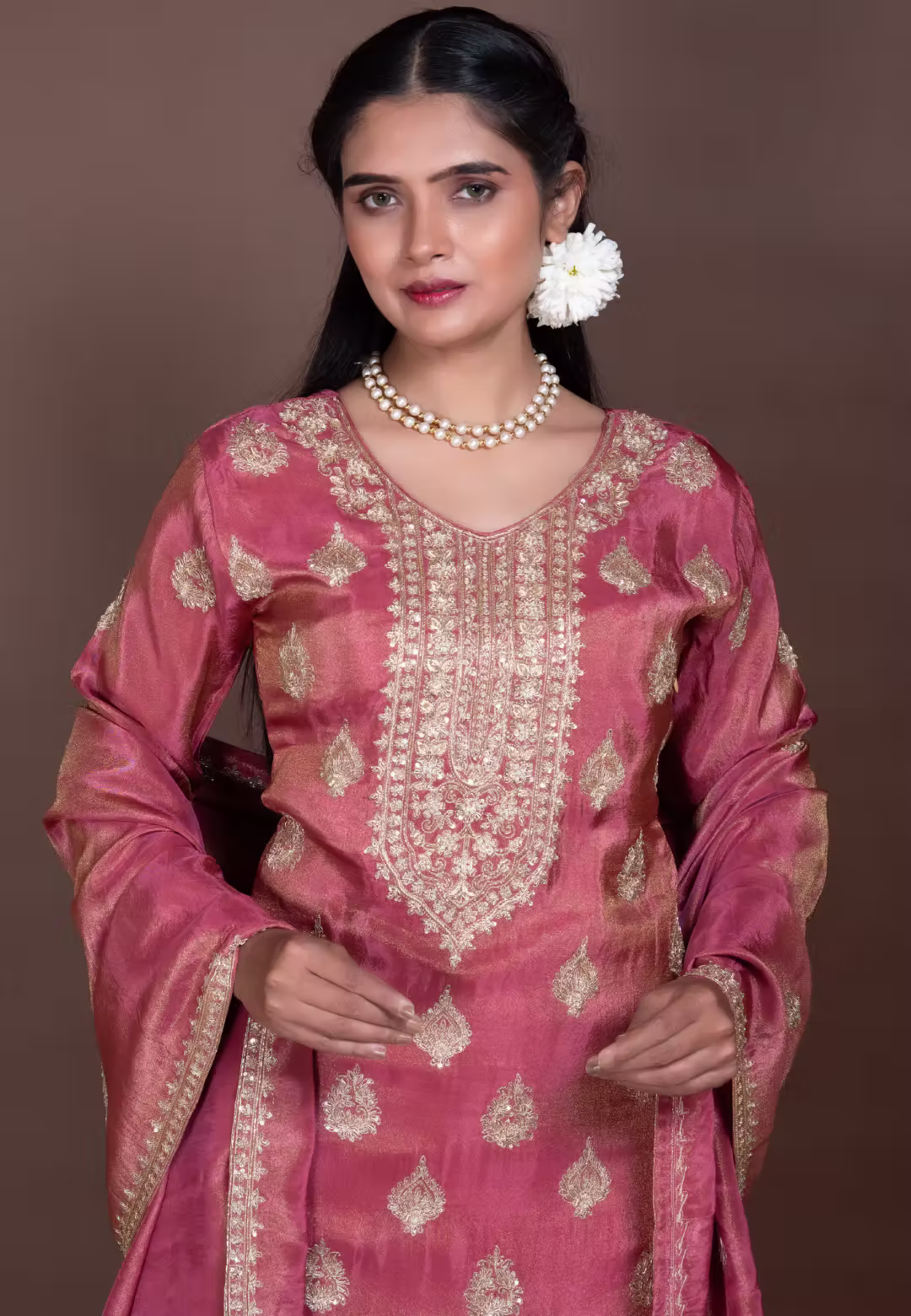Rose Gold Straight Suit with Gharara