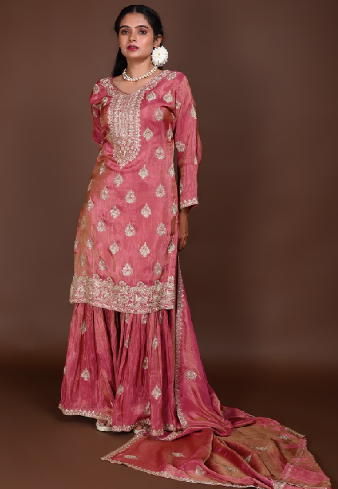 Rose Gold Straight Suit with Gharara