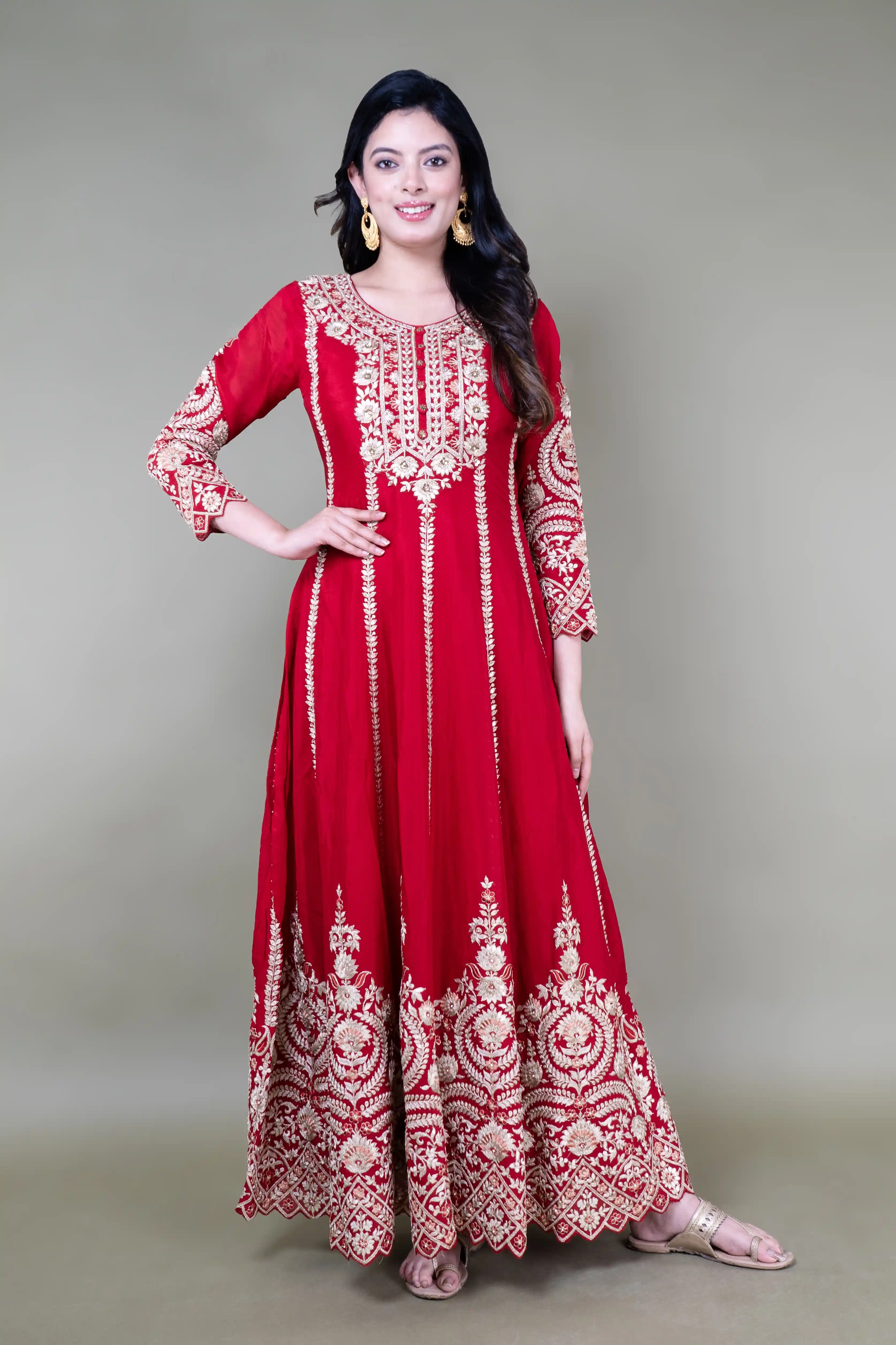 Maroon Hand Work Long Anarkali