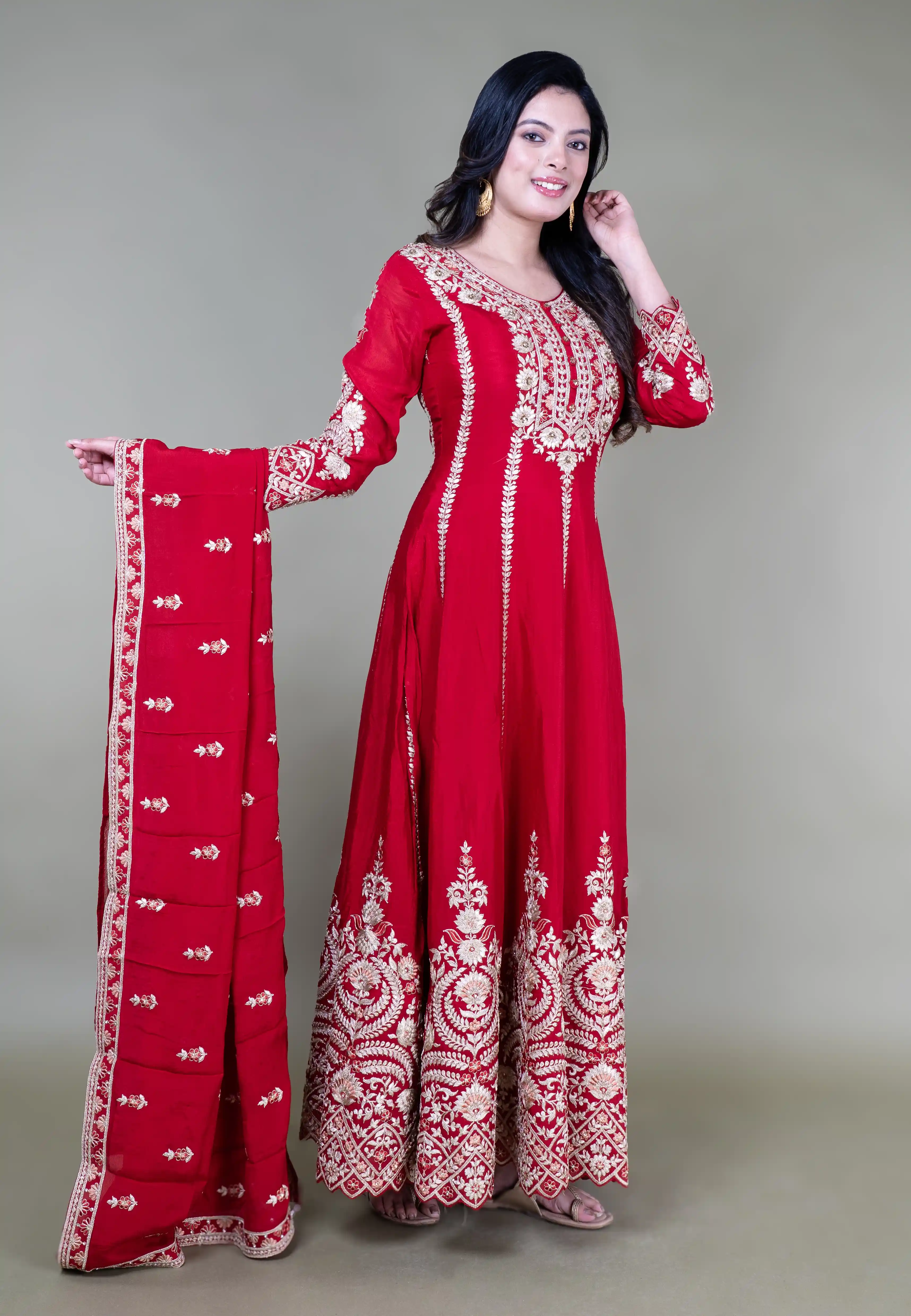 Maroon Hand Work Long Anarkali