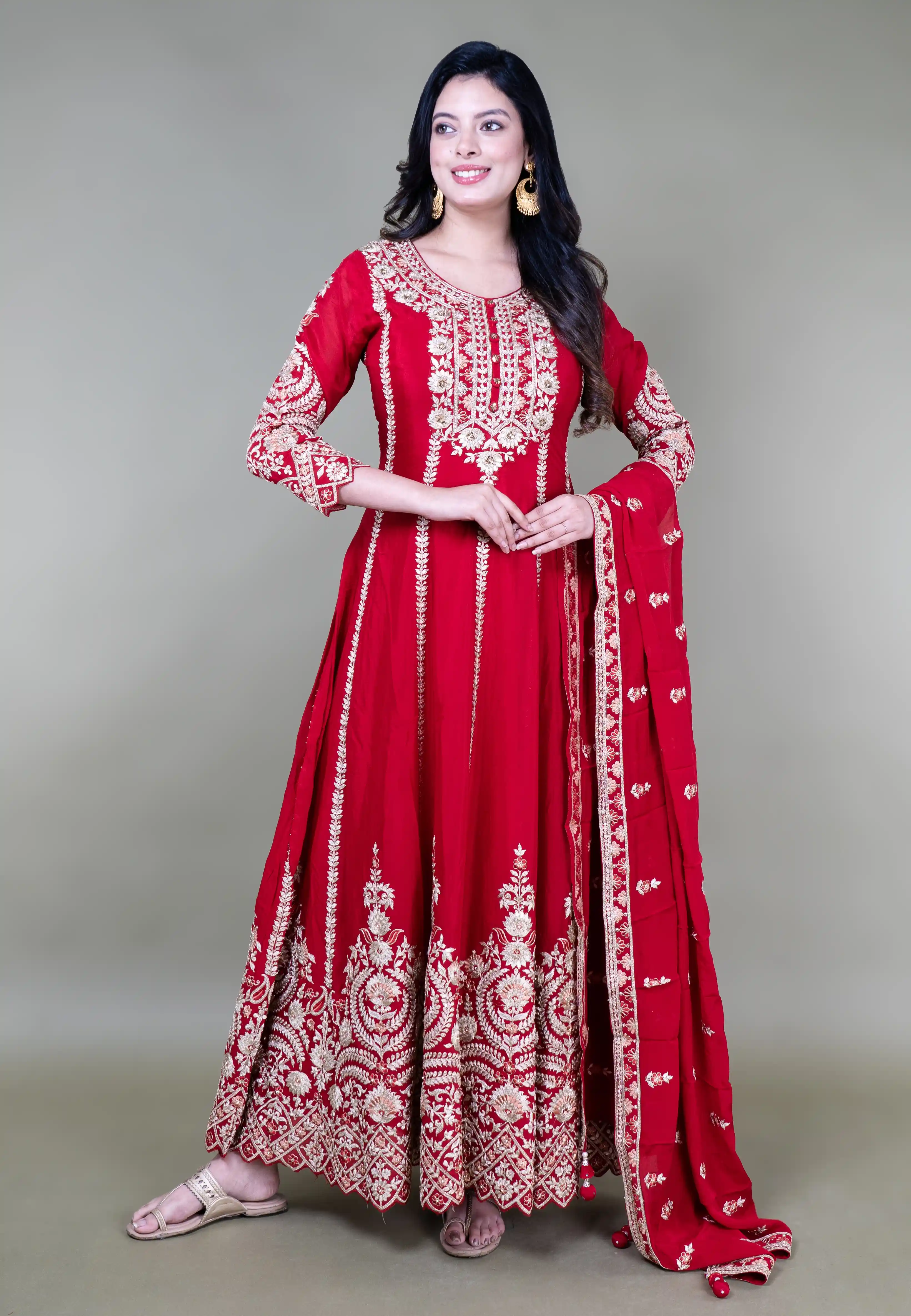 Maroon Hand Work Long Anarkali