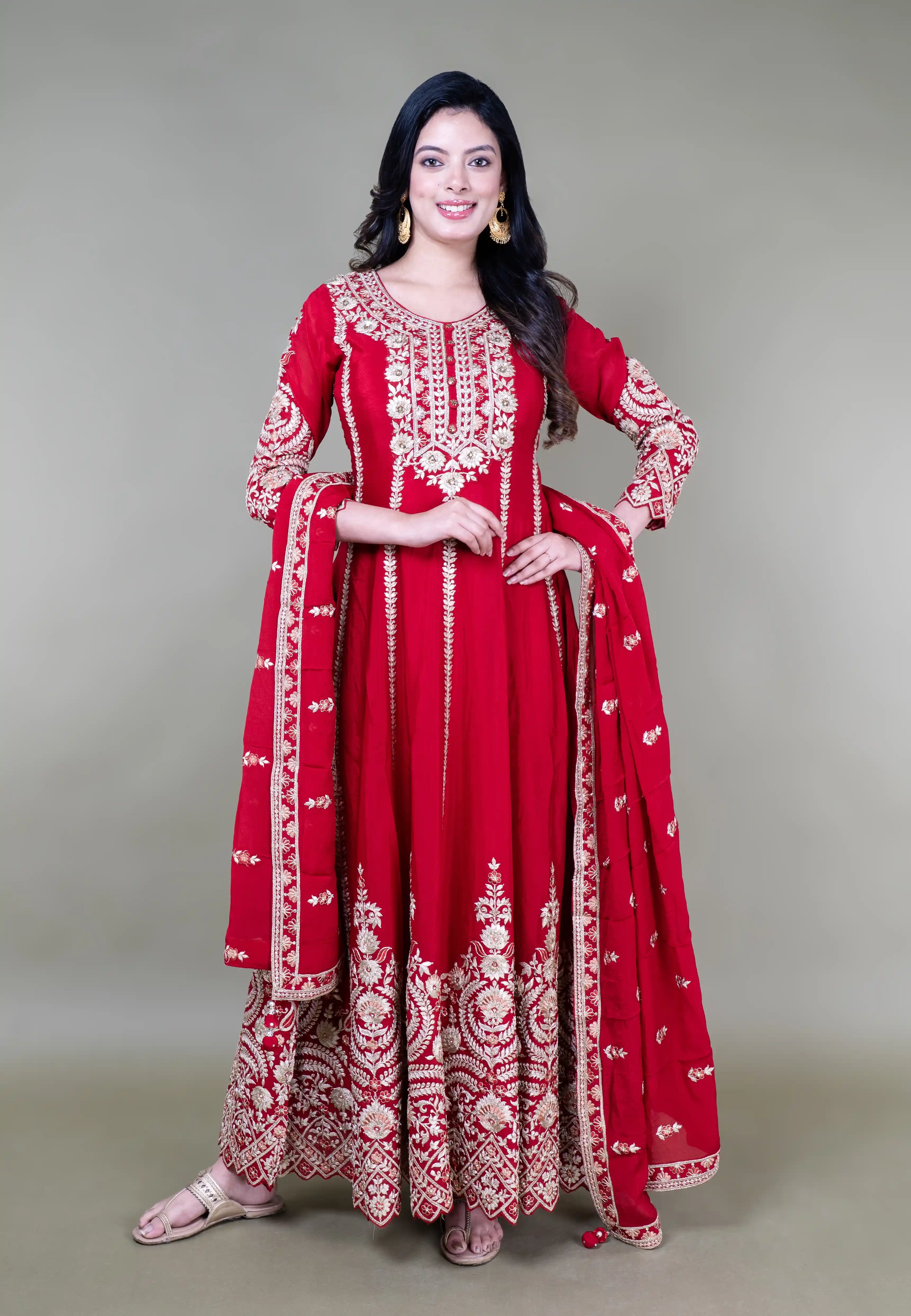 Maroon Hand Work Long Anarkali