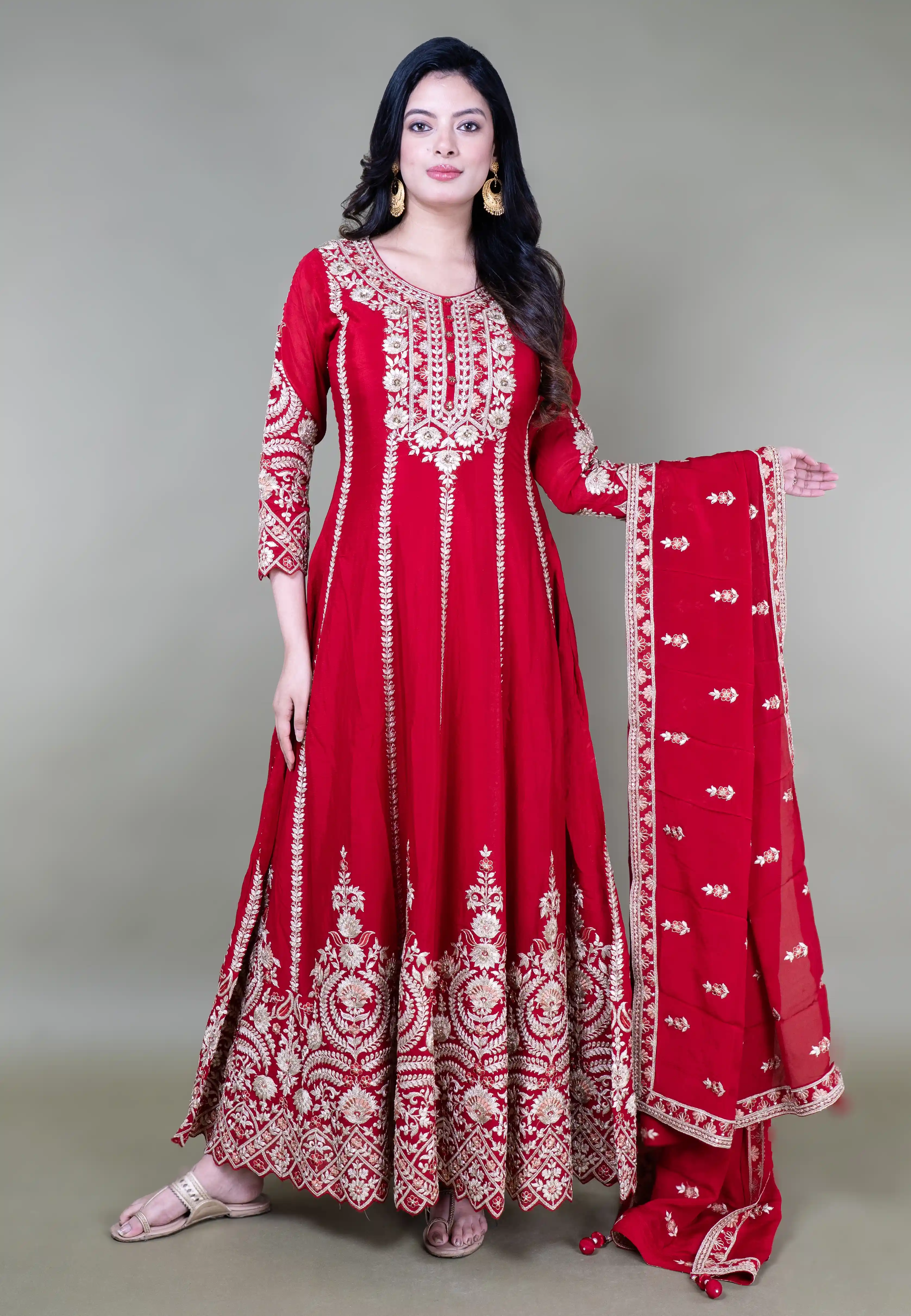 Maroon Hand Work Long Anarkali