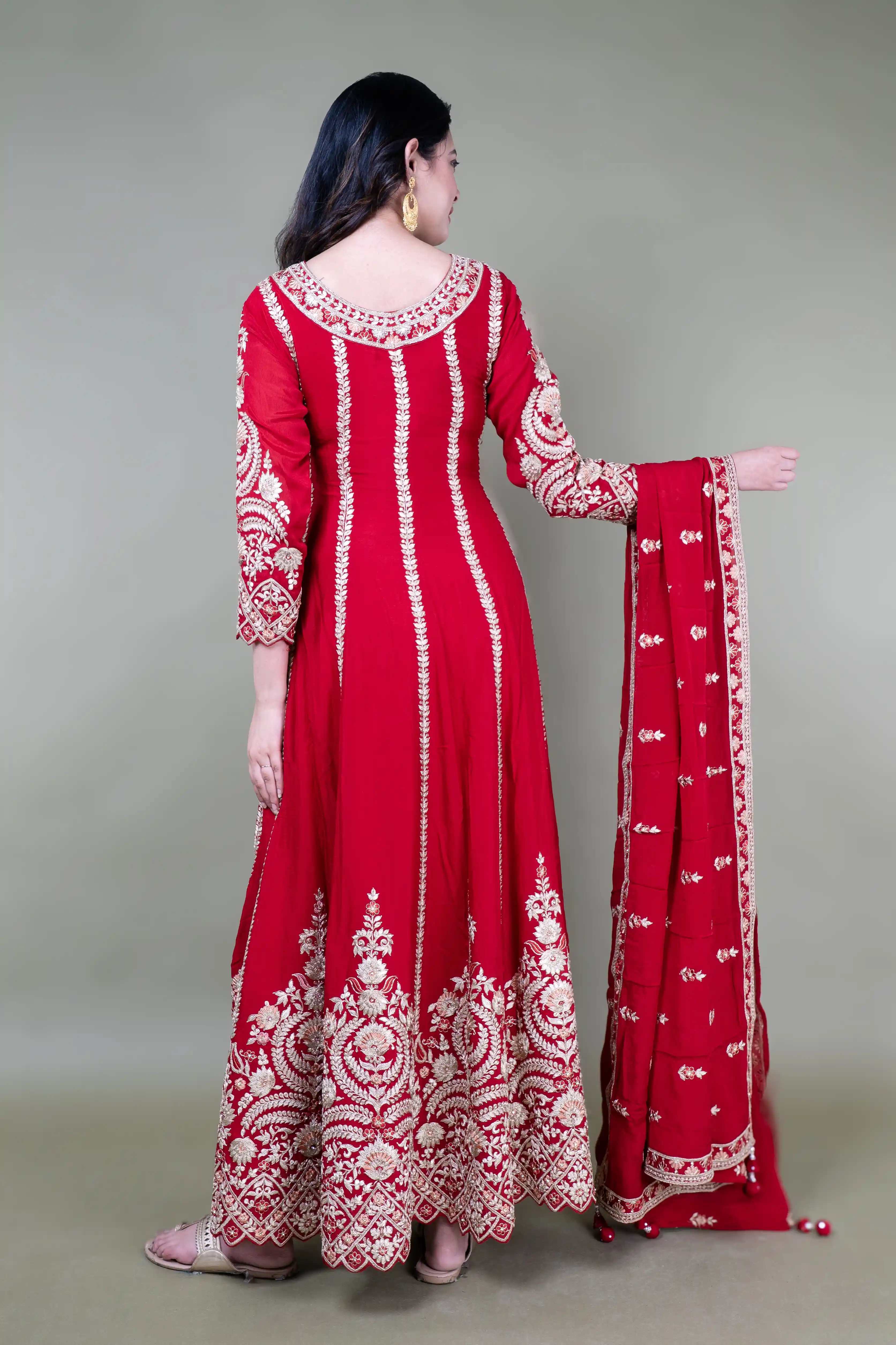 Maroon Hand Work Long Anarkali