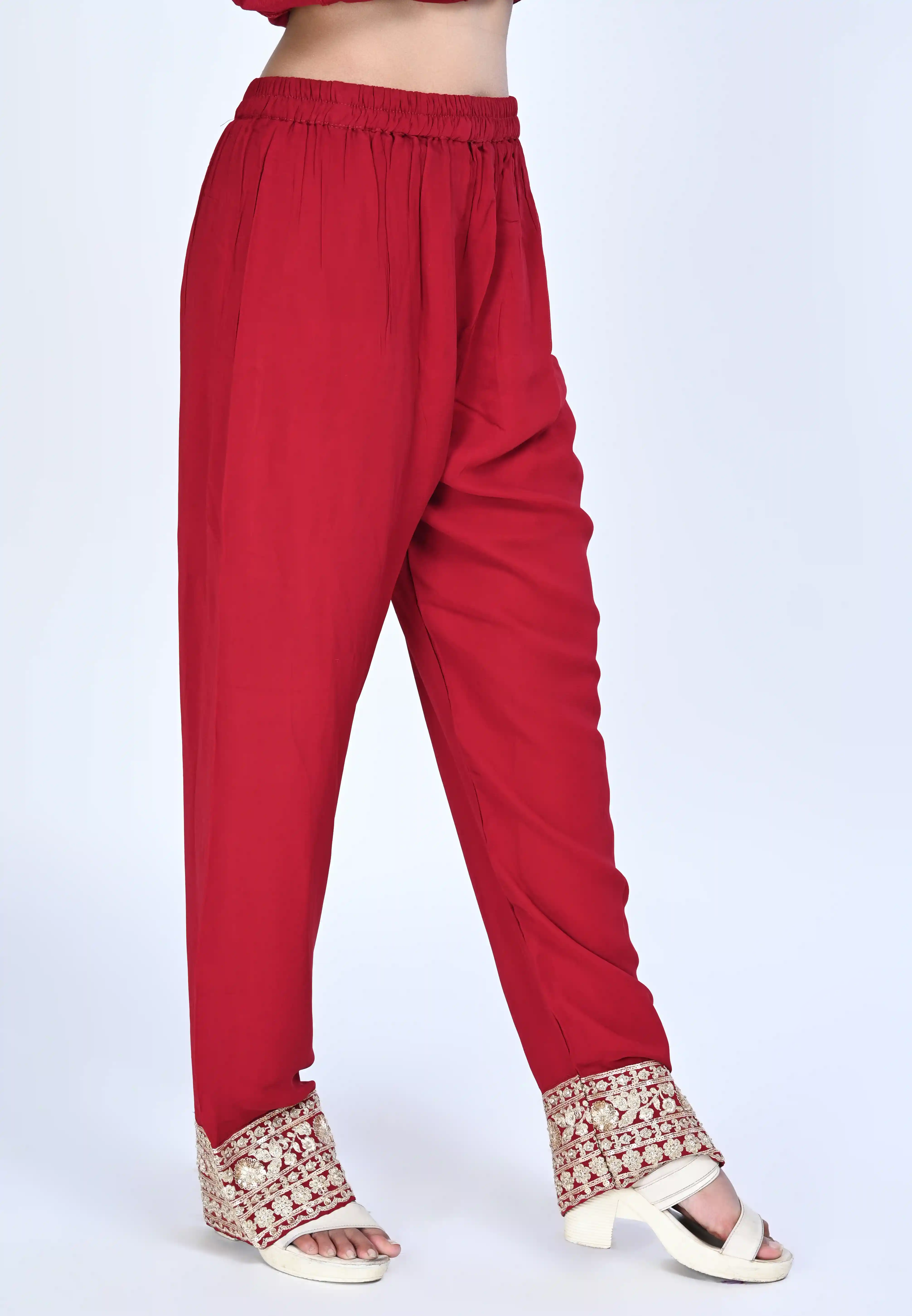 Maroon Long Anarkali with Middle Cut Suit With Pant