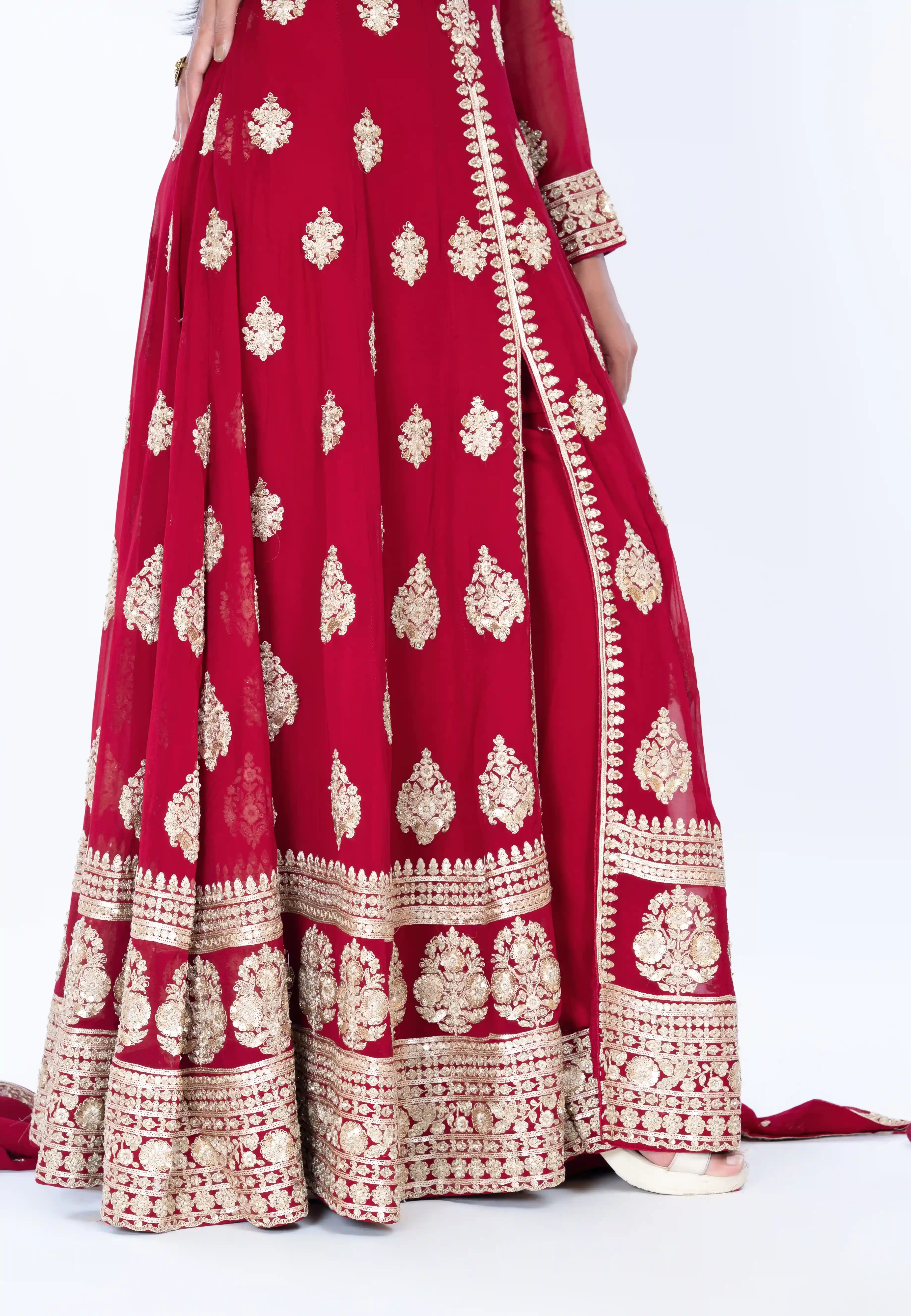 Maroon Long Anarkali with Middle Cut Suit With Pant