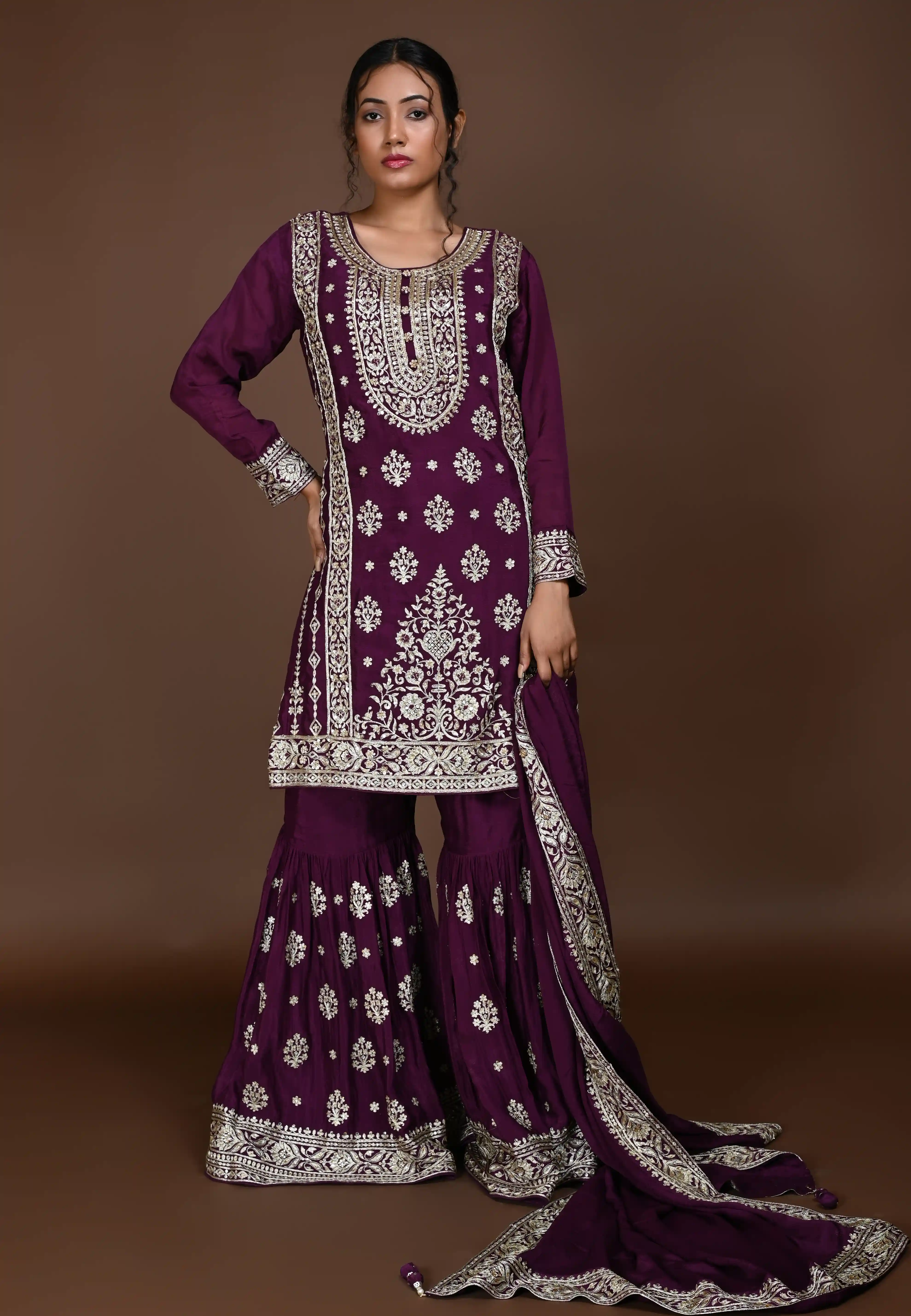 Purple Straight suit with Garara