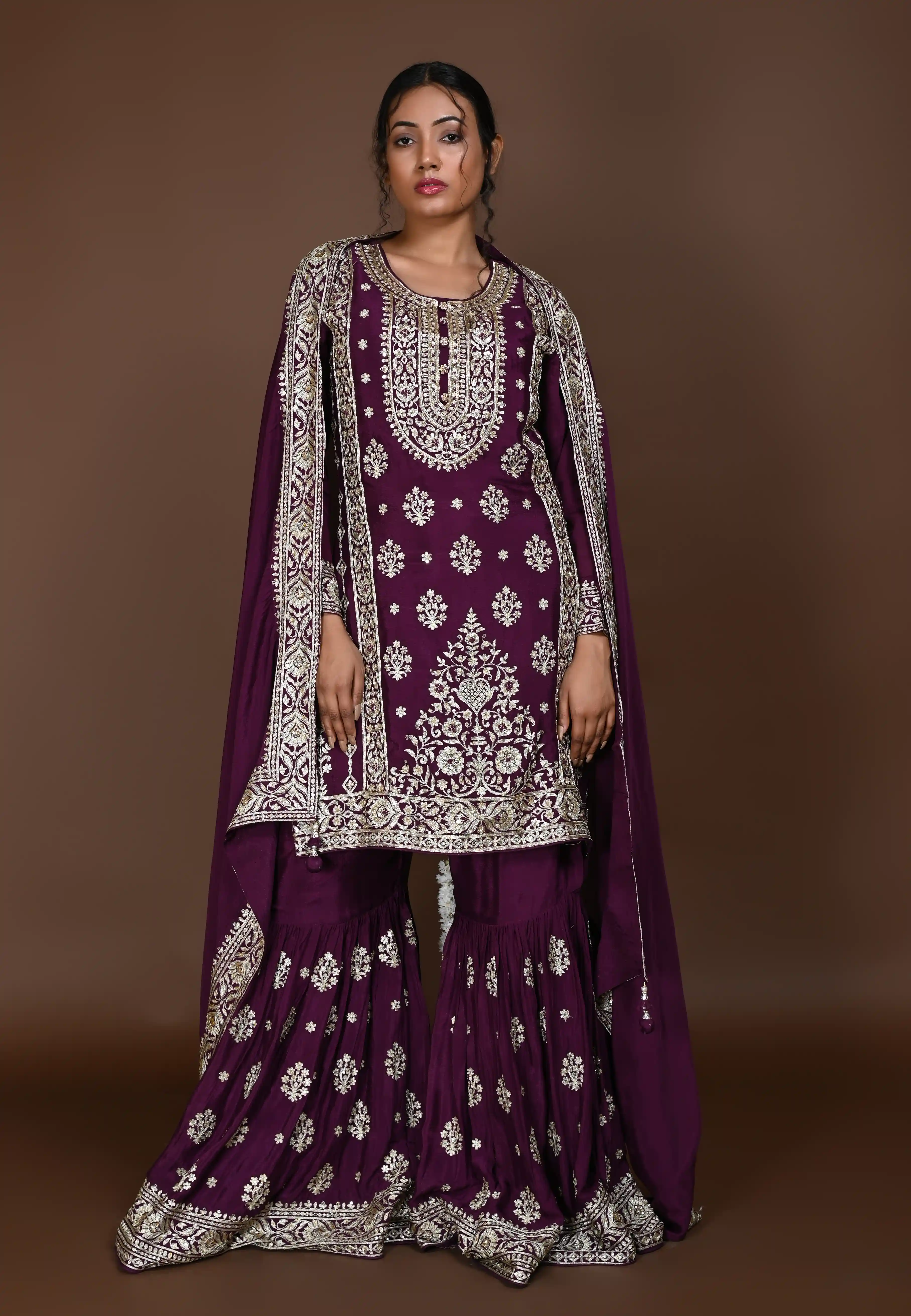 Purple Straight suit with Garara
