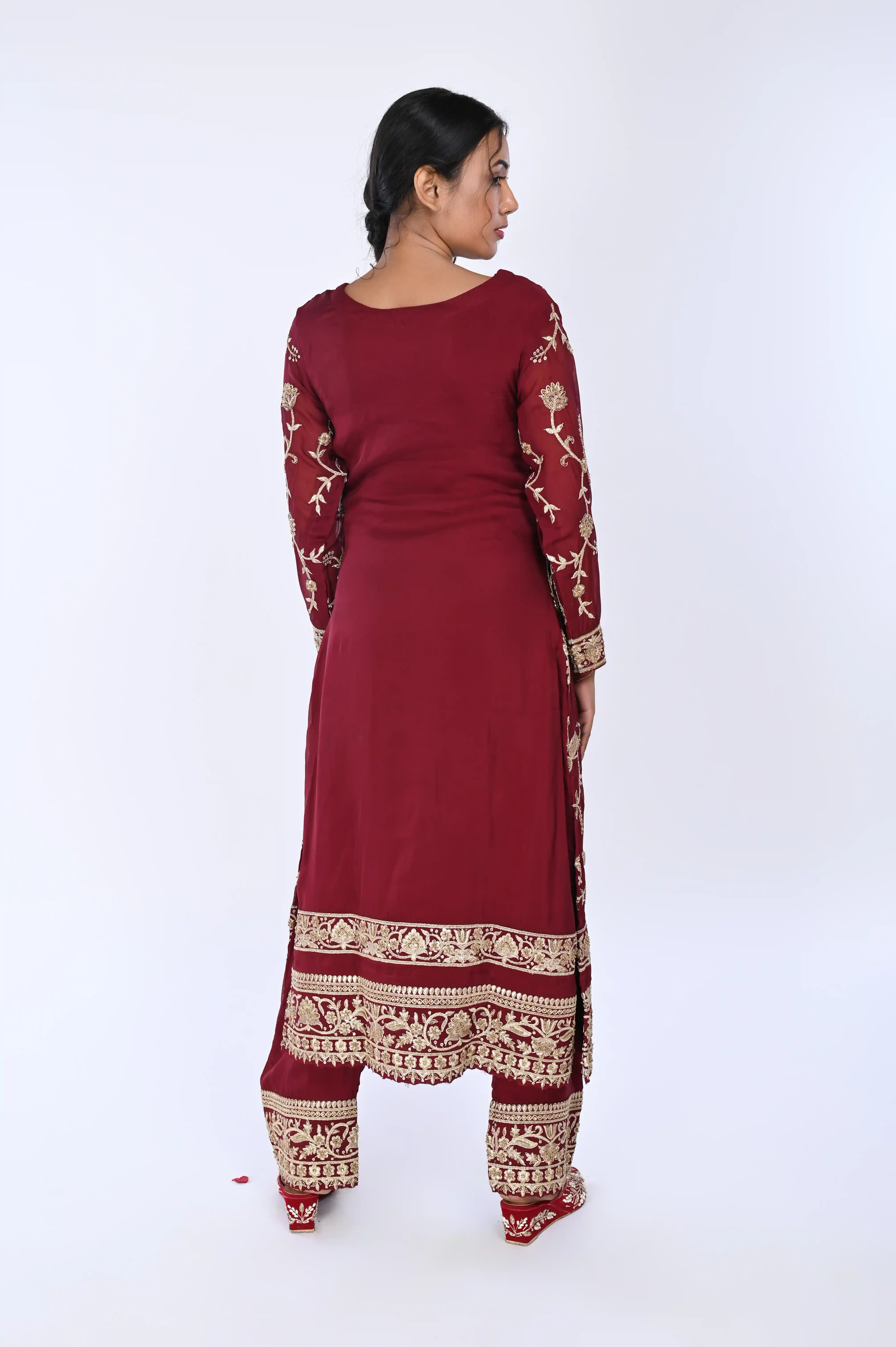 Maroon Long Straight Suit With Pant